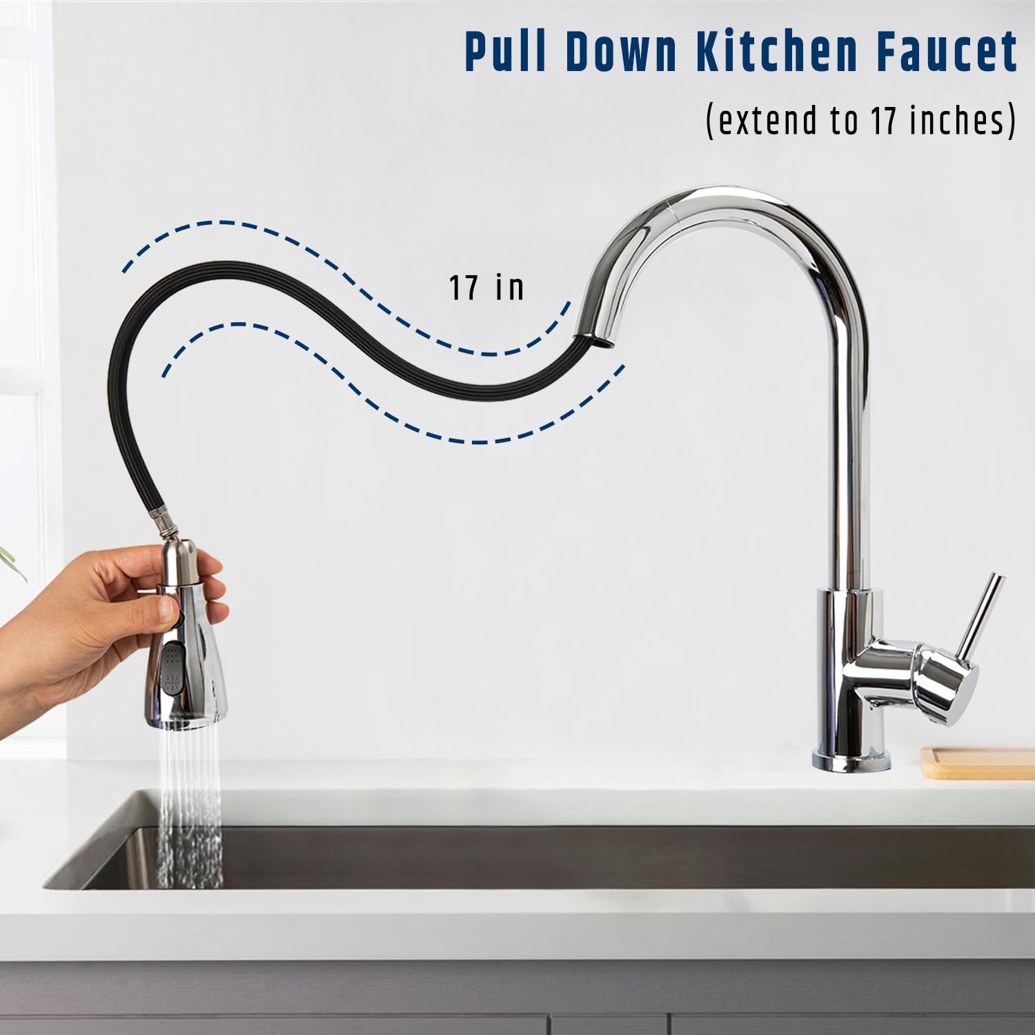 Blovtoo Polished Chrome Kitchen Faucet With Pull Down Sprayer For Single Hold And 3 Hole, Commercial High Arc Single Handle Kitchen Faucet With Deck Plate For Kitchen Sink, Sus 304 Stainless Steel
