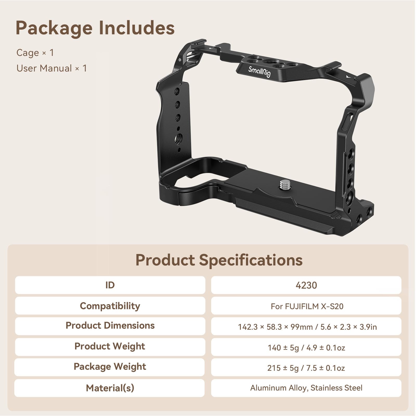 Smallrig Bundle: Camera Cage For Fujifilm X-S20 And Np-W235 Camera Battery