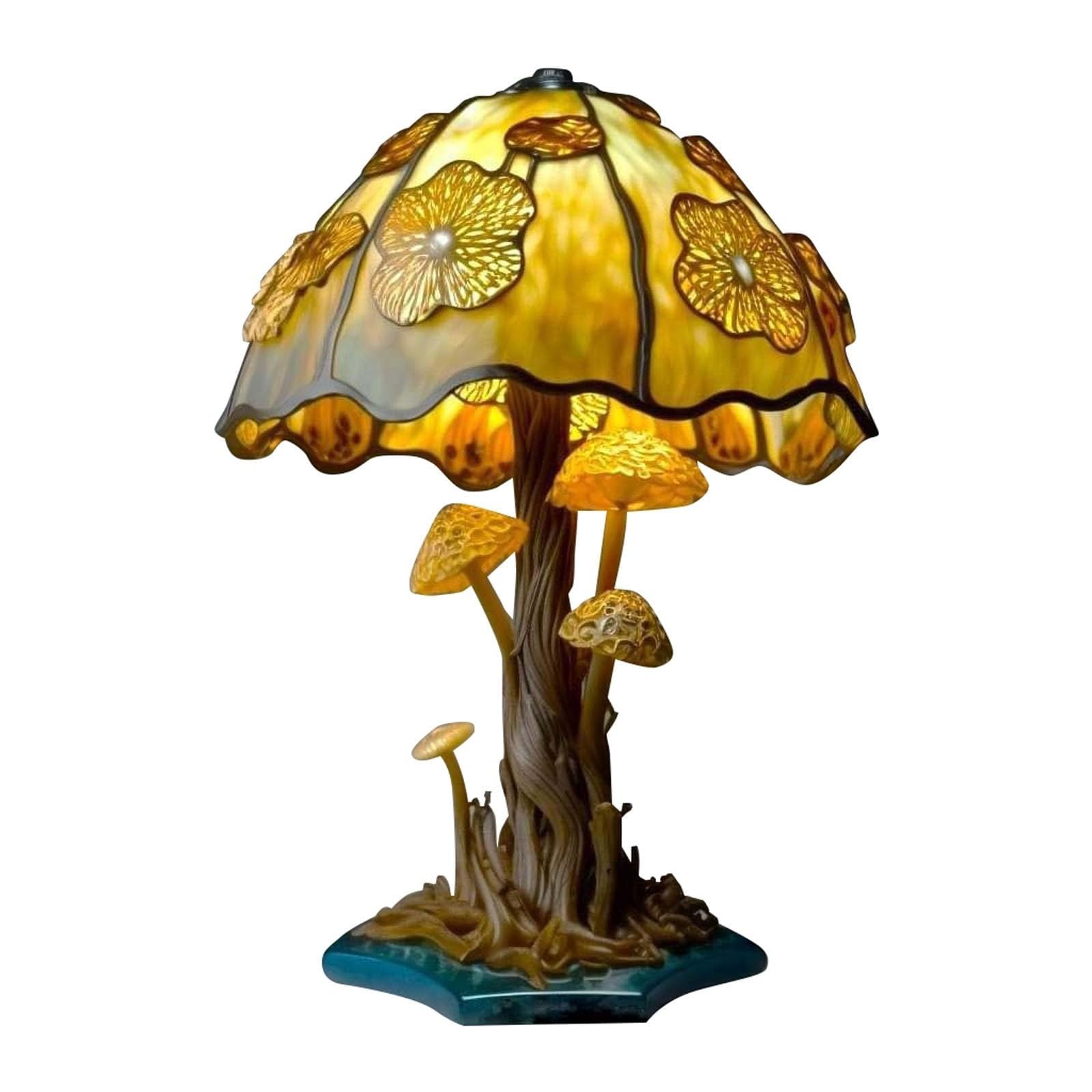 Mmoneyake Stained Plant Series Table Lamp, Vintage Mushroom Table Lamp, Colorful Bohemian Resin Led Night Light Decorative Mini Mushroom Lamps For Bedroom Living Room