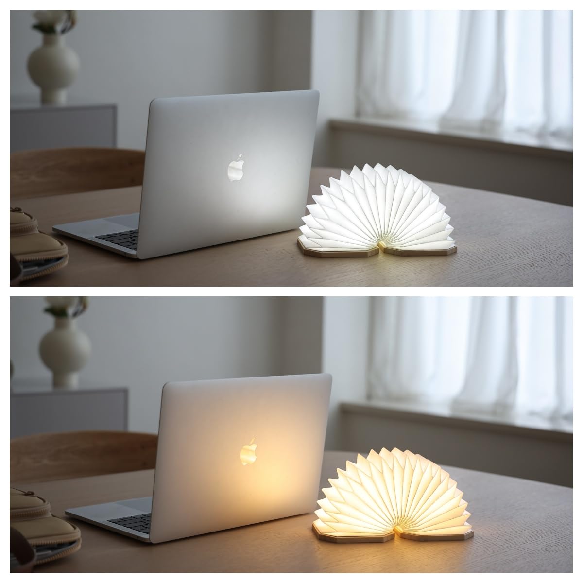 Uniwolk Japanese Folding Wooden Book Lamp - Rechargeable, 1200Mah, 2 Colors, Novelty & Library Decor