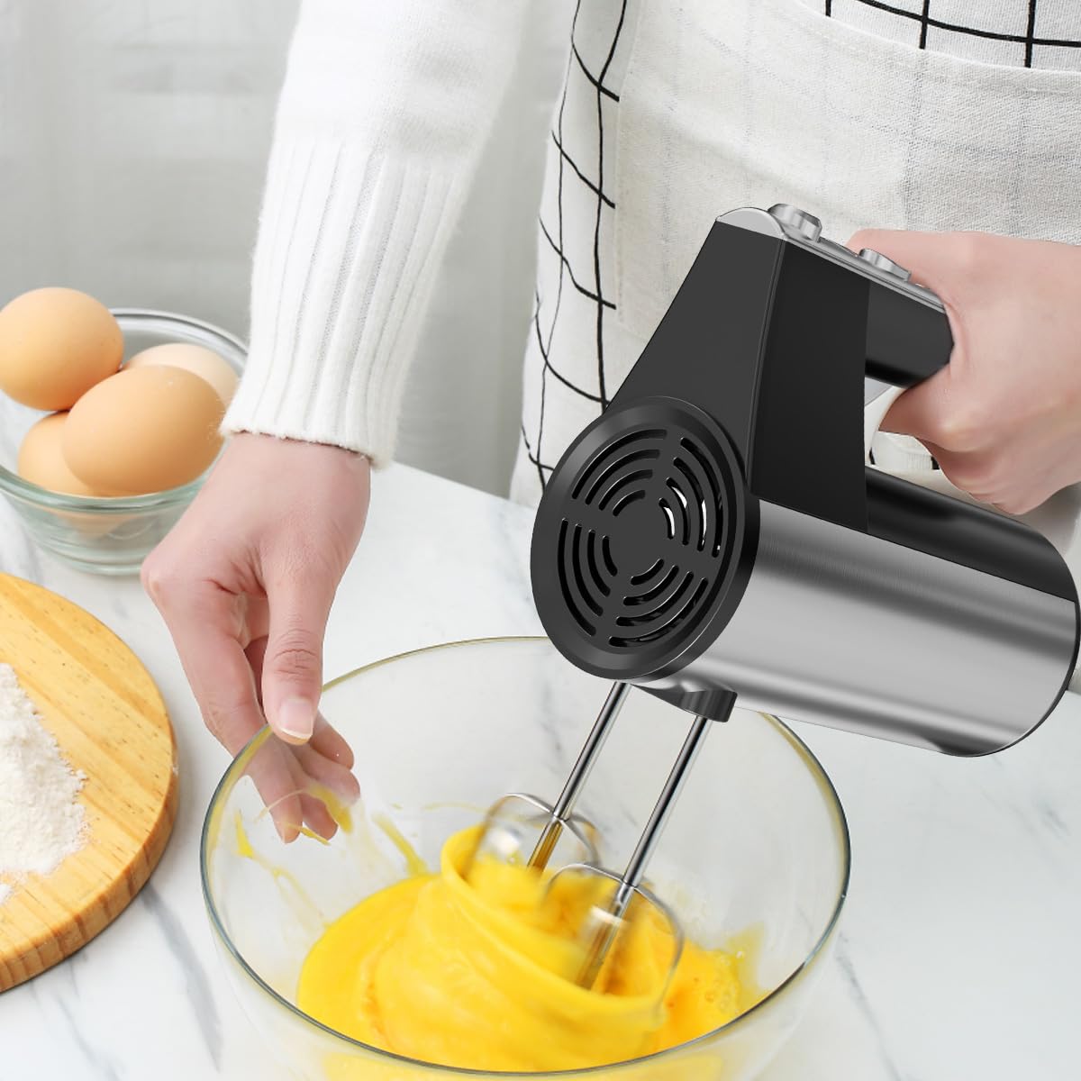 Mera House Stainless Steel Hand Blender, 5 Speed, Turbo Mixer With Interchangeable Blades, Pastry Blenders, Includes 2 Rods And 2 Hooks, Versatile Electric Manual Blender