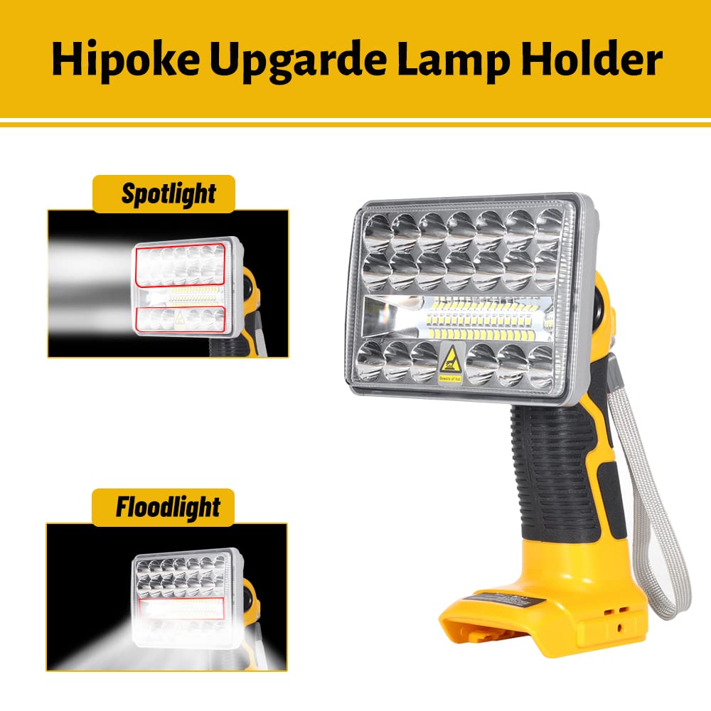 Hipoke 18W Light For Dewalt 20V Max Lithium-Ion Batteries, 2000Lm Flashlight Spotlight With Usb Port, Led Work Light 110 Degree Pivoting Head Zinc Alloy…