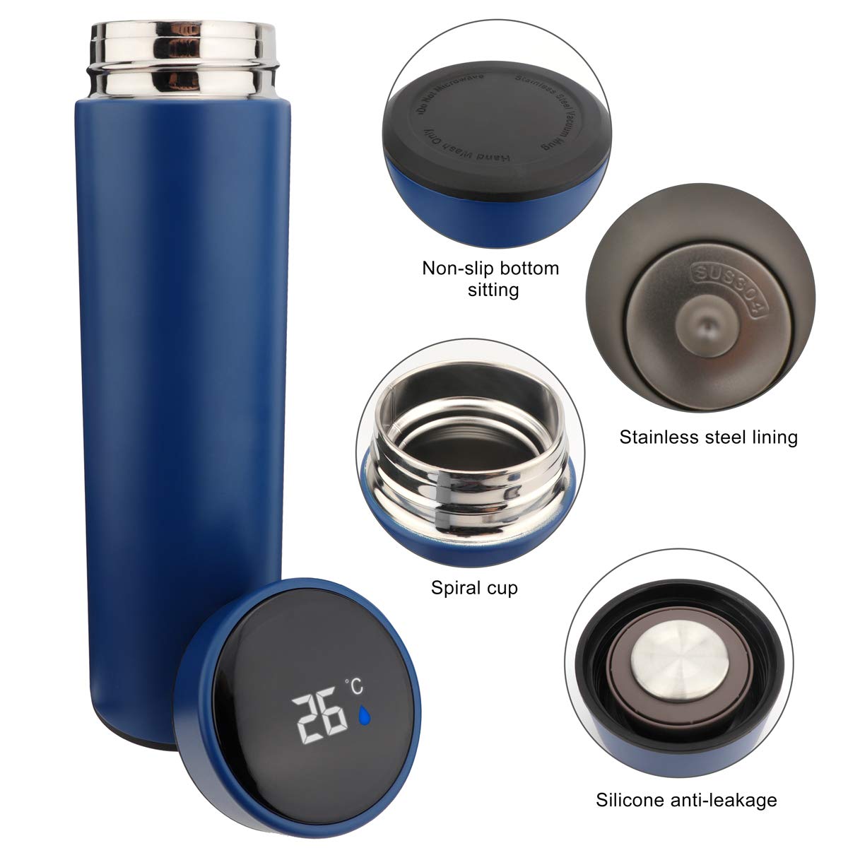 Qicheng&Lys Coffee Thermos,Tea Infuser Bottle,Smart Sports Water Bottle With Led Temperature