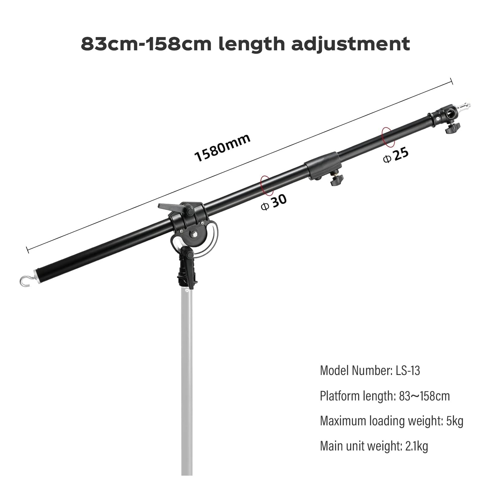 Soonpho Photography Extension Boom Arm For Light Stand/C-Stand,2.3Ft To 4.9Ft Ajustable Crossbar Holding Arm With 1/4" To 3/8" Screw