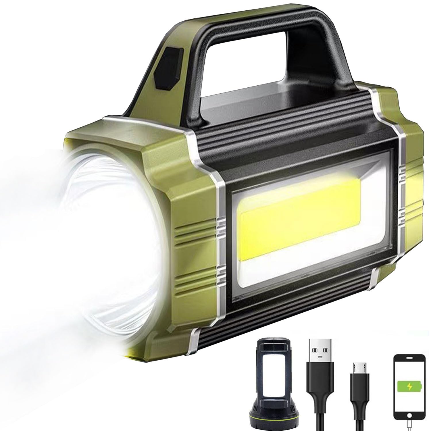 Suyooulin Solar Rechargeable Led Searchlight, Super Bright 13000Lm Handheld Led Spotlight, Multi Function Camping Lantern Flashlight, 6 Light Modes, Waterproof Ipx4, Power Bank, For Emergency, Home
