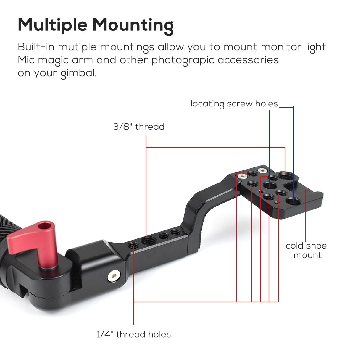 Eaxanpic Gimbal Adjustable Handle Grip For Dji Ronin S/Sc/Rsc2, Stabilizer Handgrip Extension Bracket With Cold Shoe Mount 1/4 3/8 Threaded Holes For Video Light, Microphone, Monitor