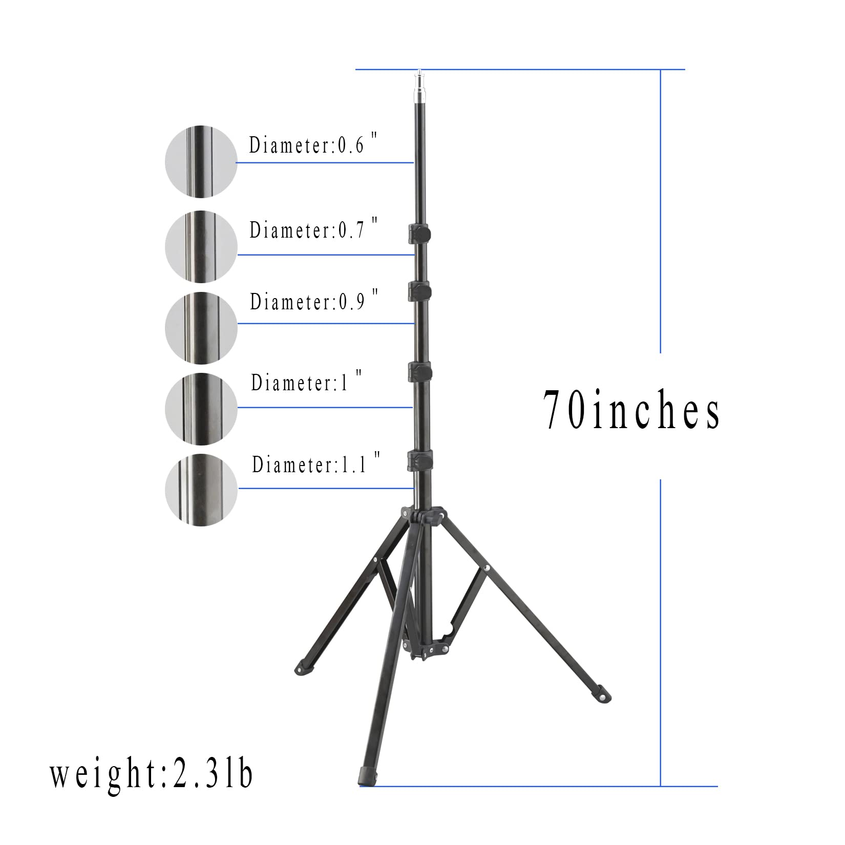 Wellmaking Light Stand, 72 Inches Led Light Stand Reverse Folding Light Tripod, 2 Pieces Standard 1/4 To 3/8 Inch Metal Male Convertor Threaded Screw Adapter Spigot Stud & U-Shape Swivel Mount Bracket