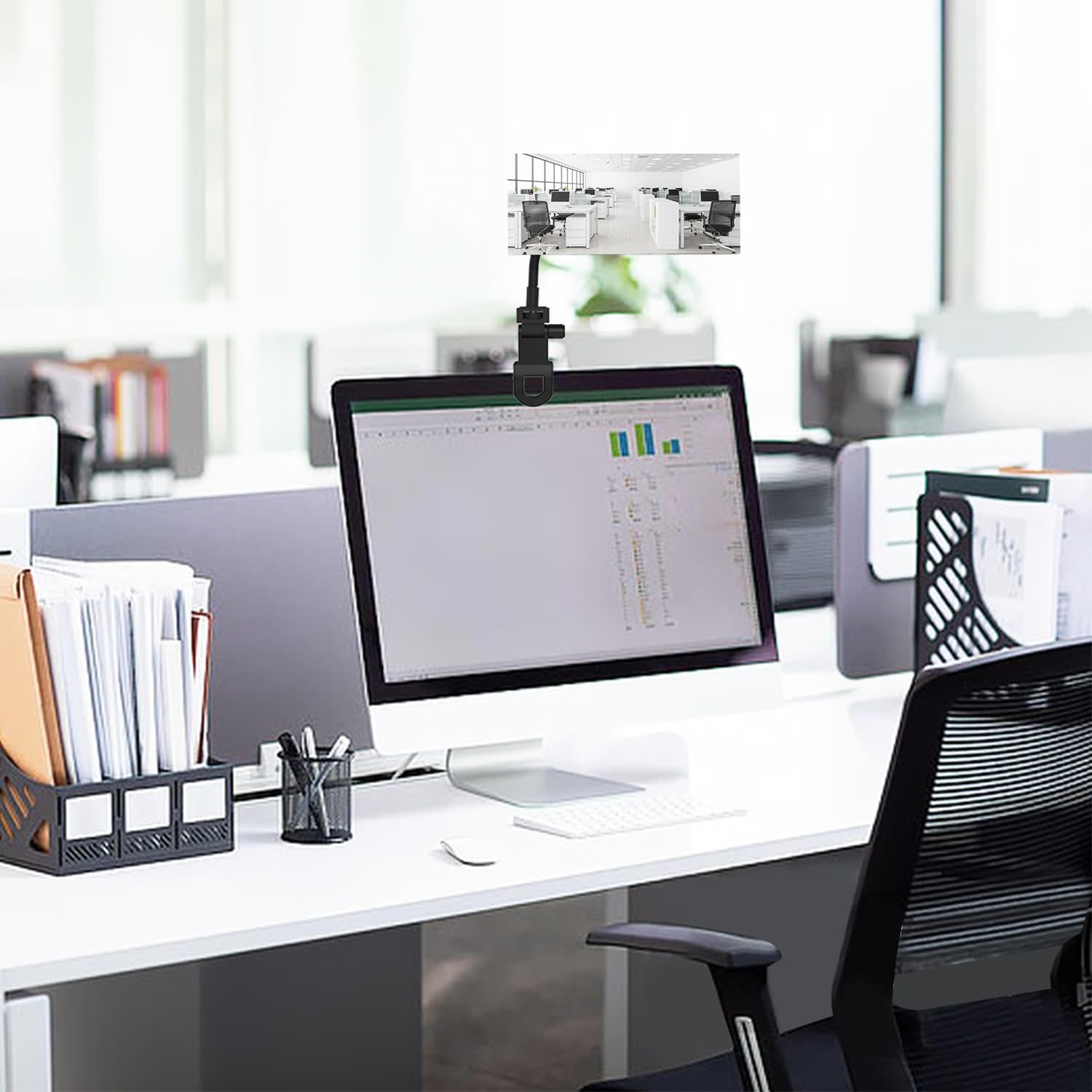 Clifod Clip On Mirror For Monitor Desk Rear View, Office Security Cubicle Mirror To See Behind You For The Safety, Clip Convex Mirror With Flexible Arm For Lash Content Creators