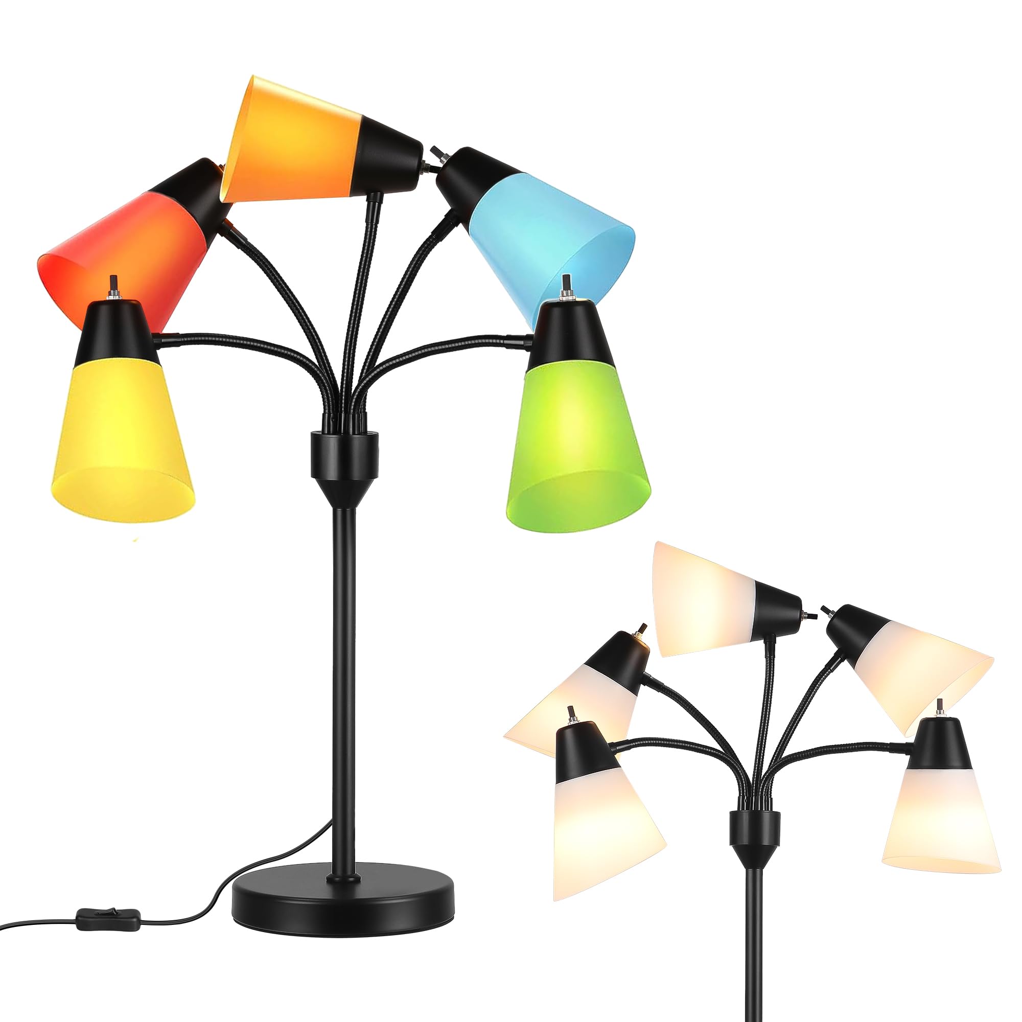 Hamucd Medusa Bedside Table Lamp For Bedroom, Modern Multi Head 5 Shade Lamps, Adjustable Lamp For Night Stands, Led Desk Lamp With Fun Light Multicolored Shades For Livingroom Kids Room, Office