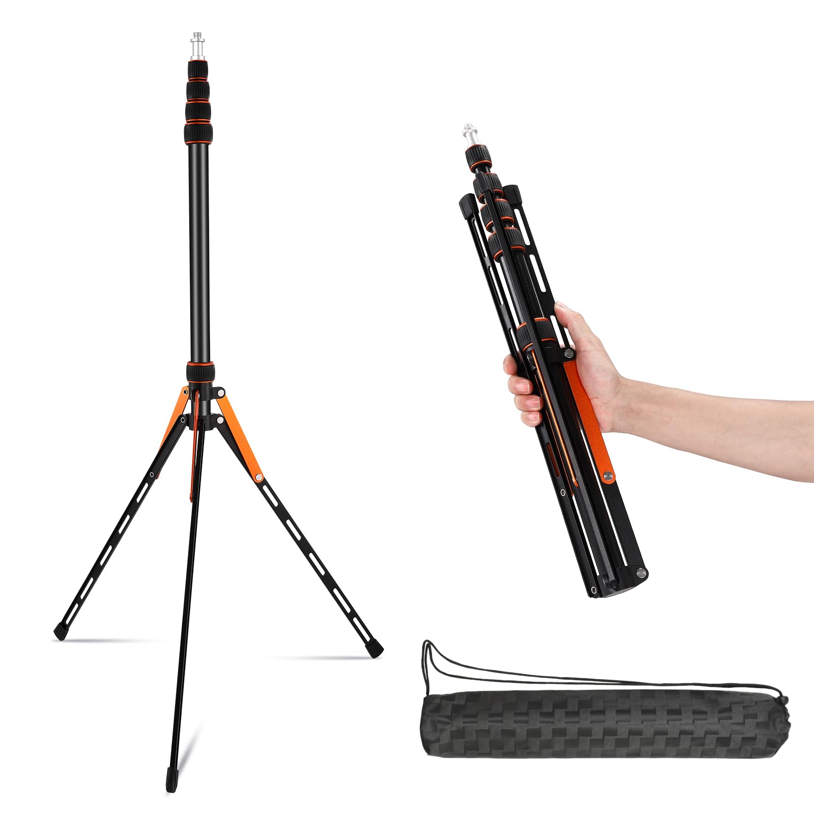 Soonpho Soopho Portable Photography Light Stand Adjustable 7Ft Aluminum Light Tripod Stand With 180° Reversible Leg Reversible Portable Studio Lighting Tripod ，Maximum Height 86.5“/220Cm For Flsah Softboxes