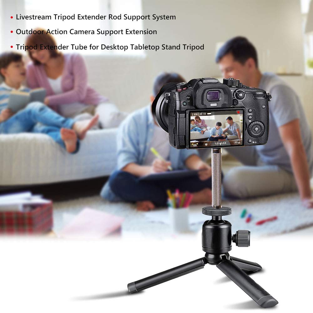 Koroao 1/4” Universal Tripod Extender Rod For Livestream Broadcast Extender Rod Support Camera Clamp Mount For Desktop Tabletop Stand Tripod (4.72Inches)