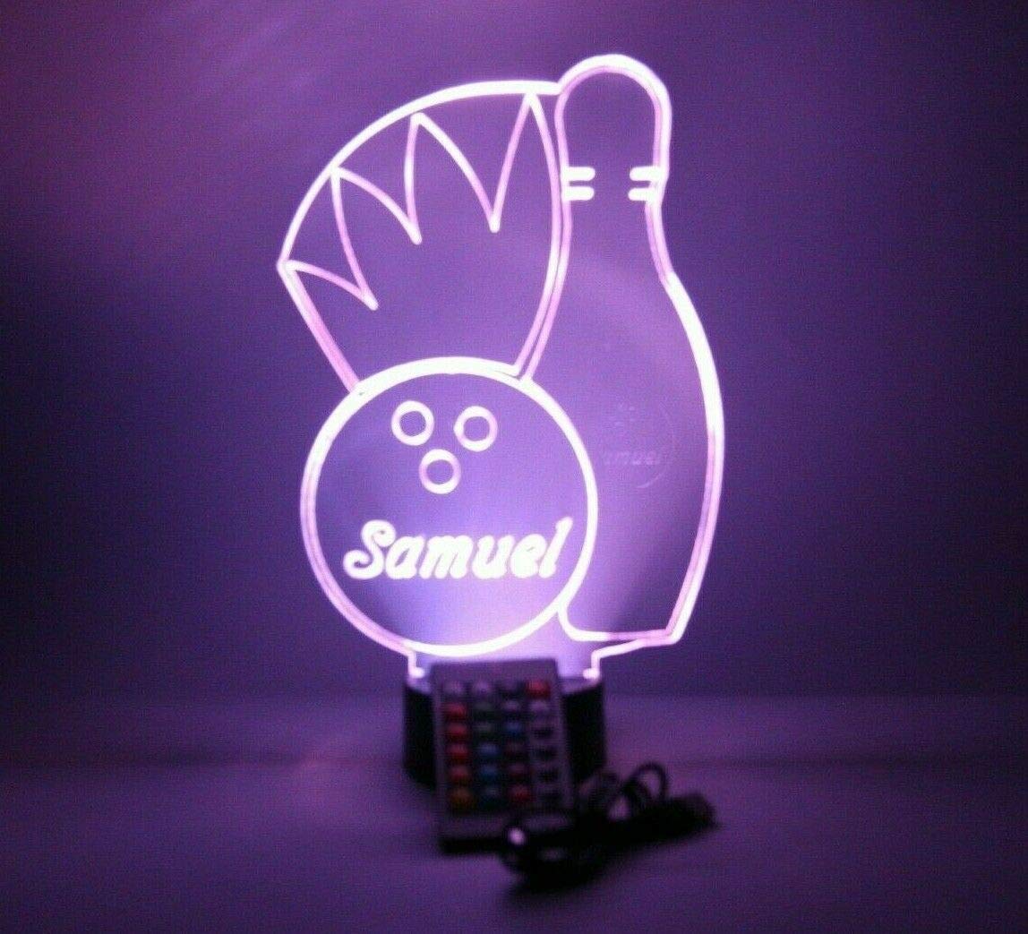 Mirror Mania Bowl Bowler Team Player Light Up Light Table Lamp Led Engraved Custom Name Personalized Bowling Pin And Ball, 16 Color Options With Remote, Dimmer, It'S Wow, Great