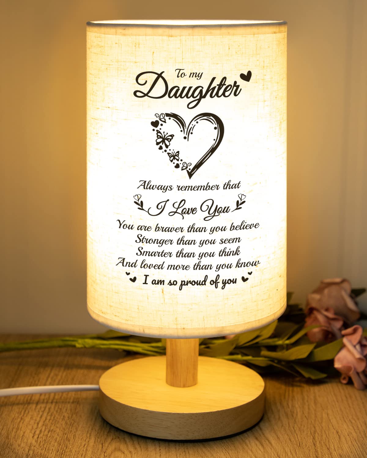 Souhoney Daughter From Mom Dad Table Lamp - Best Birthday For Daughter Fabric Wooden Desk Lamp - Christmas For Bedroom Living Room Graduation For Daughter (Daughter01)
