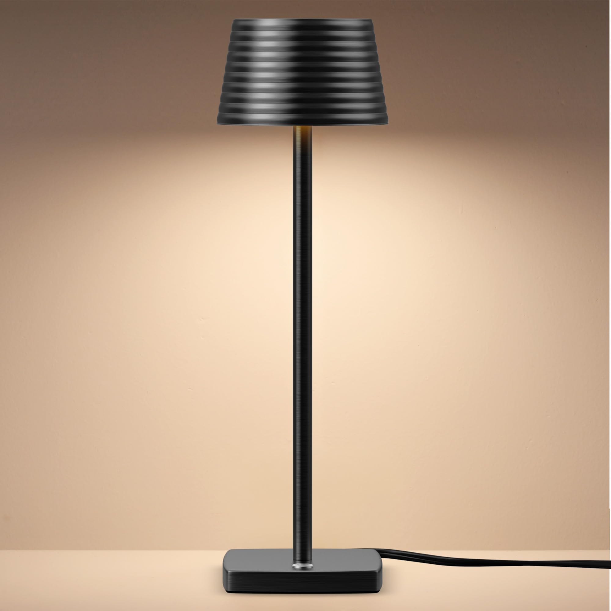 Shangcai Industrial Bedside Table Lamp - 2 Level Brightness Dimmable Led Modern Desk Lamps Nightstand Table Light For Bedroom Living Room Office Black