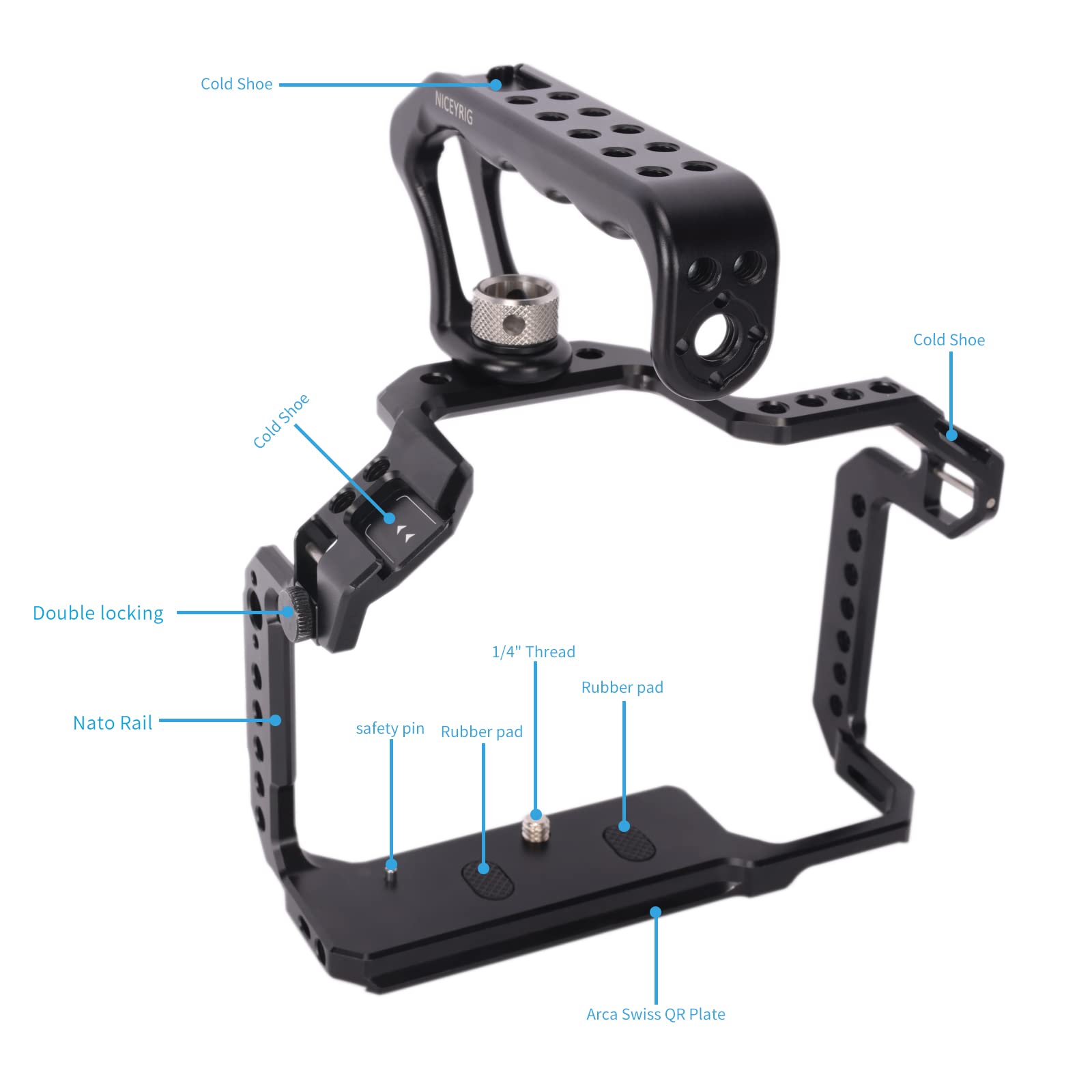Niceyrig Cage Kit For Canon Eos R5 Ii/R5/R5C/R6 Ii/R6 Mirrorless Camera With Top & Side Handle Handgrip, Video Rig Stabilizer With Quick Release Plate For Arca-Style Cold Shoes