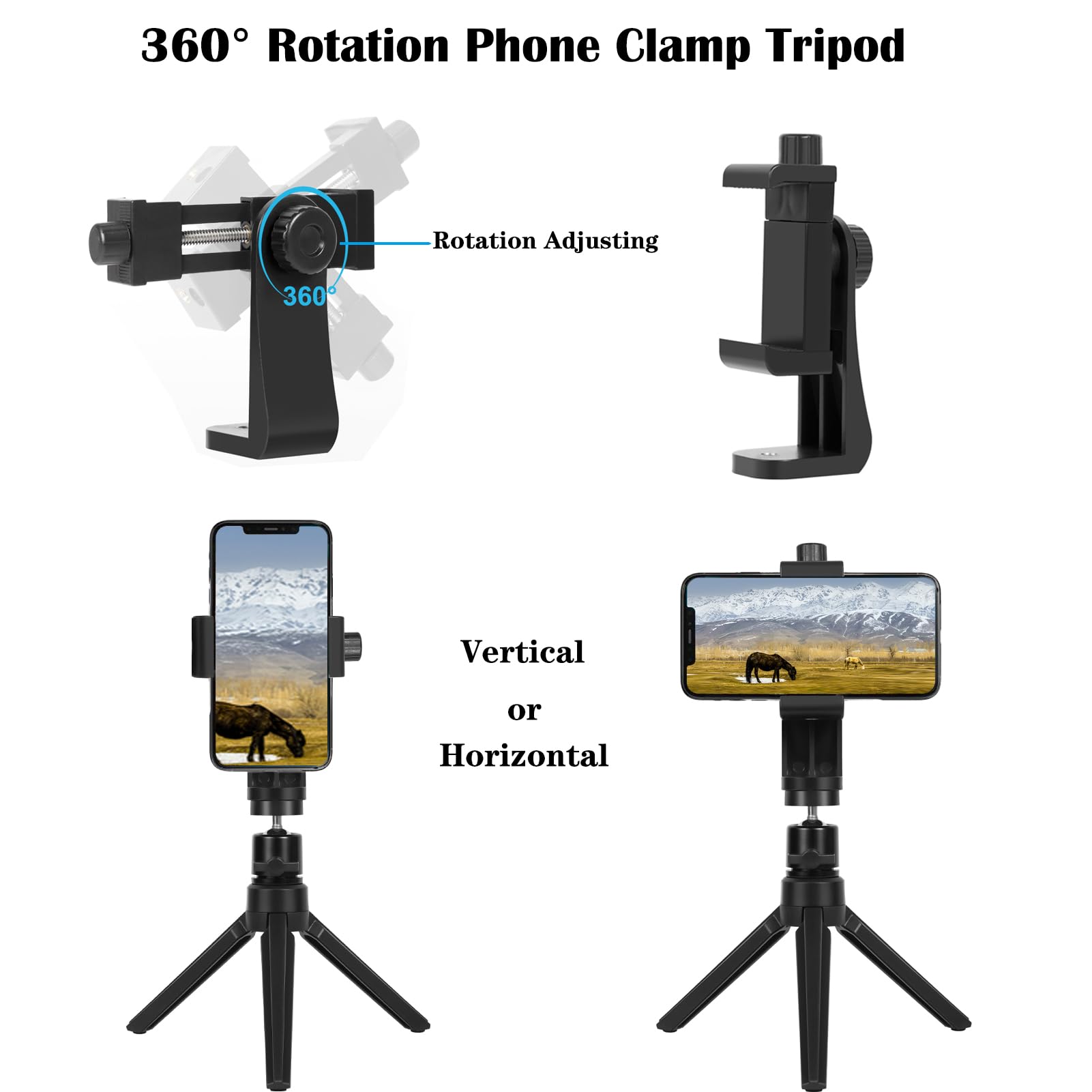 Didbynm Small Phone Tripod,Desktop Iphone Tripod With Cell Phone Clip,Stable-Non-Slip,360°& Width Adjustable Compatible With Iphone/Android/Camera For Record/Vlog