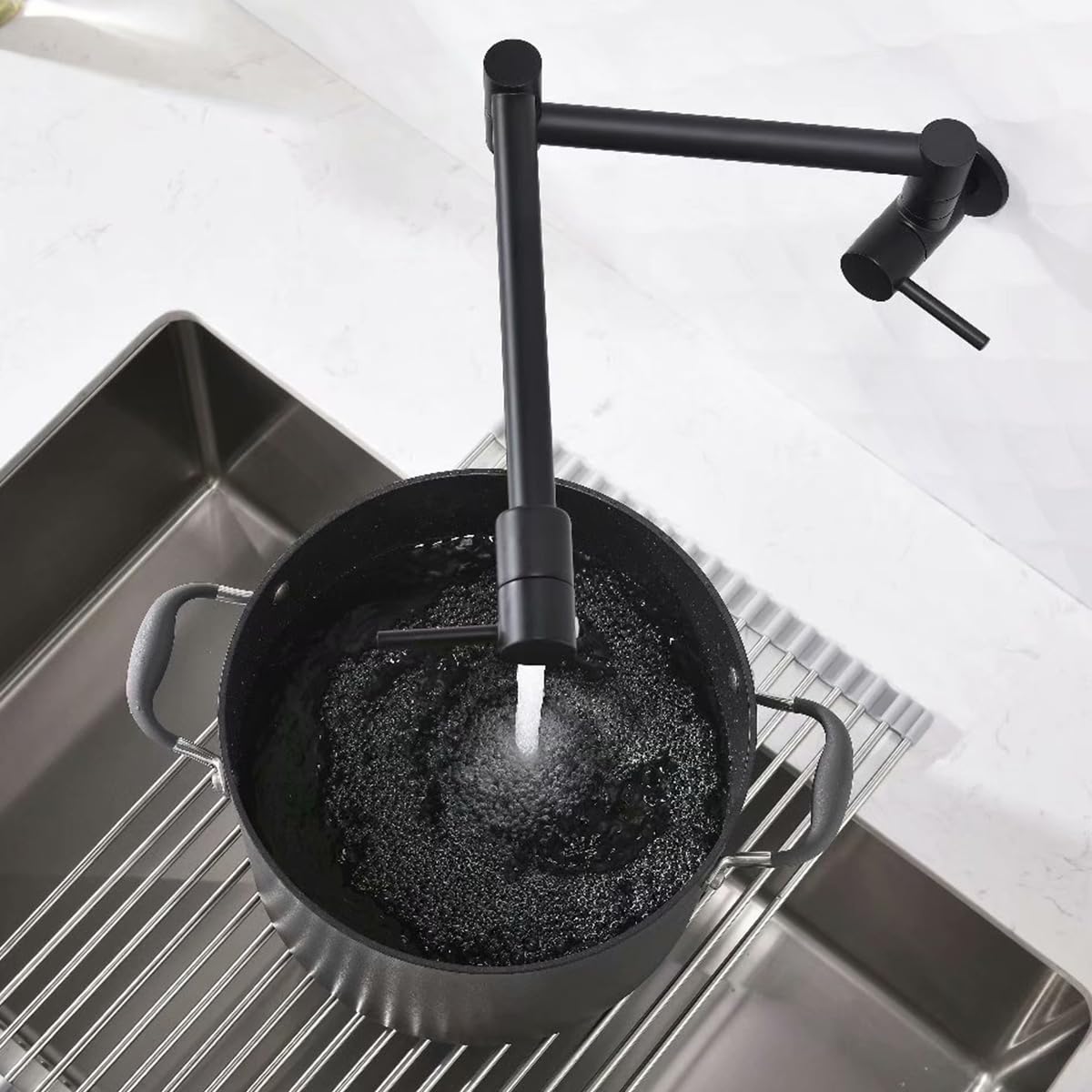 Random Pot Filler Faucet Black Pot Filler Over Stove Faucet Brass Wall Mount Kitchen Folding Faucet Double Joint Swing Arms.Rd-81997-Mb