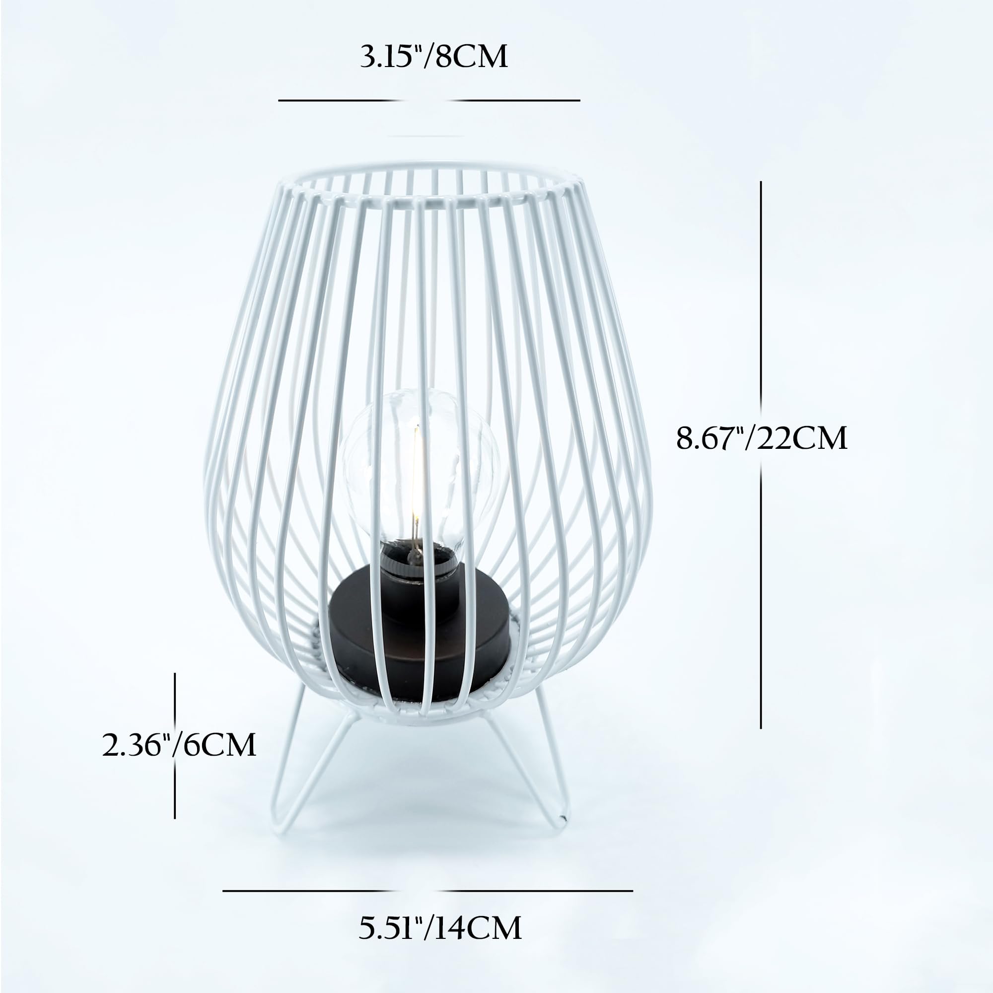 Auron 22Cm High Table Lamp Iron Cage Shape Night Light Battery Operated Bedside Lamp Home Decor For Bedroom Living Room Party Office Garden Indoor Outdoor (White)