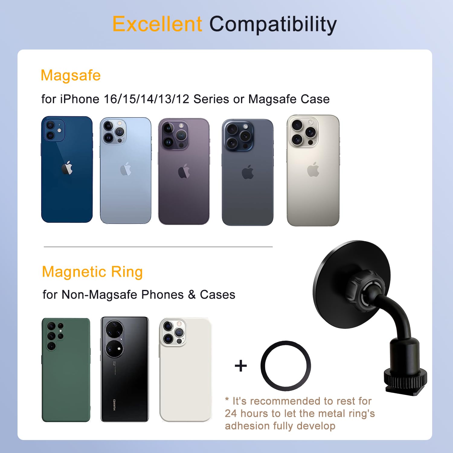 Jkoailiwi Universal Magnetic Tripod Mount Adapter With Cold Shoe & 1/4" Screw, Phone Tripod Mount For Camera/Ring Light/Selfie Stick, Compatible With Magsafe Iphone 16/15/14/13/12 Series