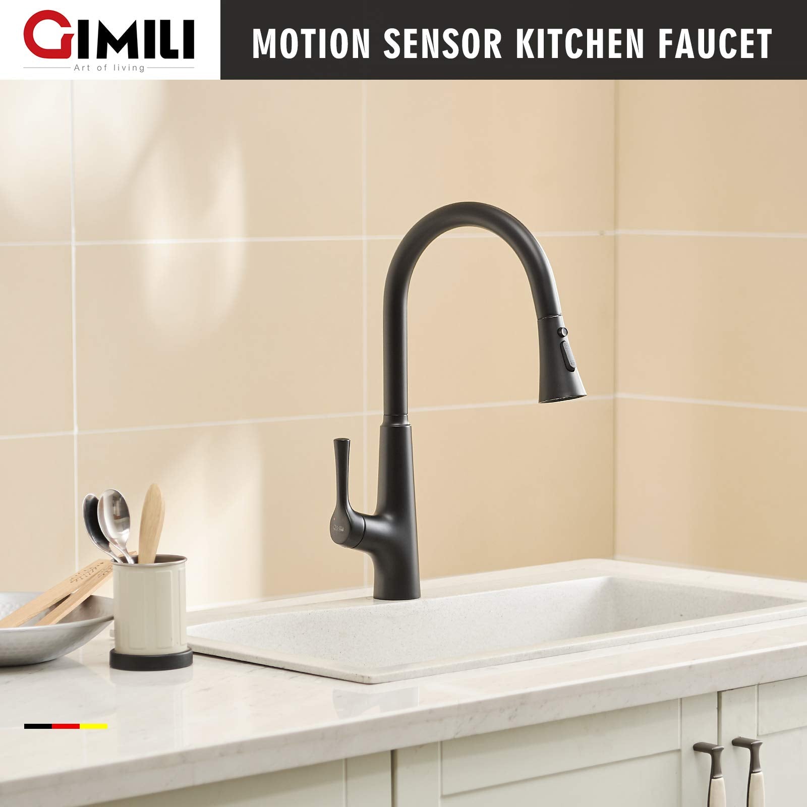 Gimili Touchless Black Kitchen Faucet With Pull Down Sprayer, Single Handle Motion Sensor Activated Hands- Kitchen Sink Faucet Matte Black