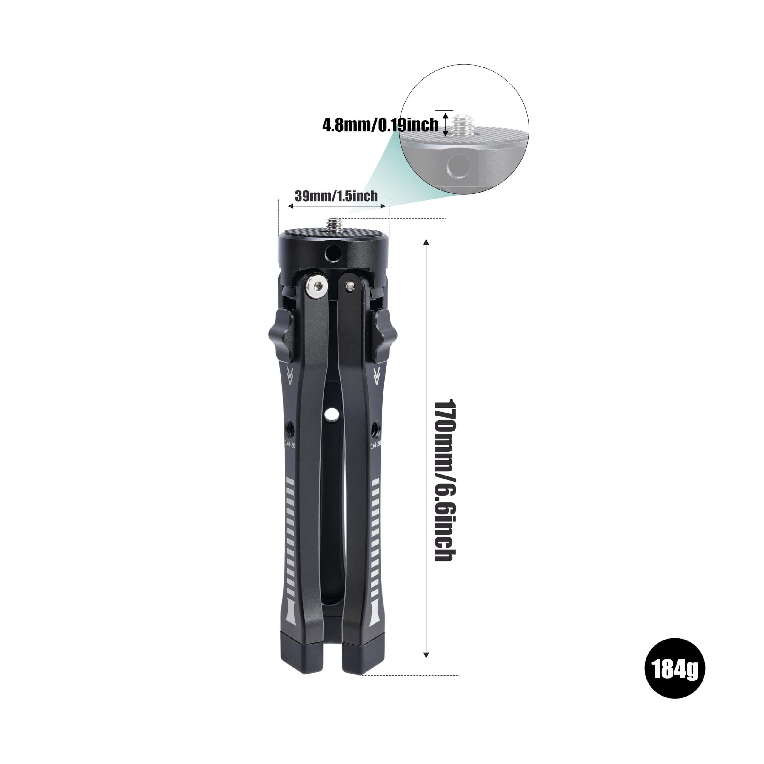 Focusfoto Aluminum Alloy Mini Adjustable Desktop Tripod - 4-Level Height (45Mm-165Mm) With 1/4"-20 Screw Holes, Foldable Hand Grip & Expandable Design For Phone/Camera Accessories