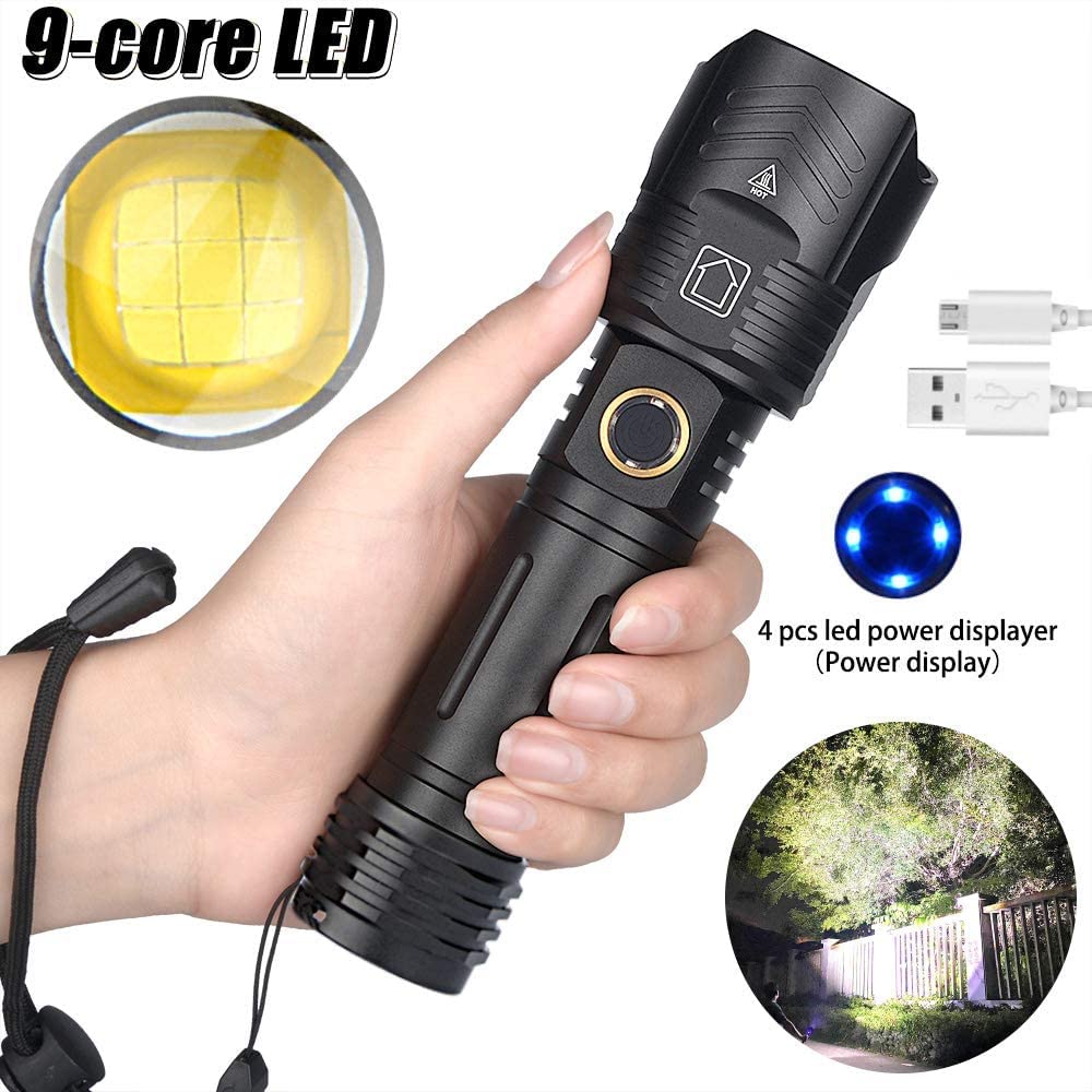 Bikacu Flashlights Rechargeable High Lumens, 1200000 Lumens Led Tactical Flashlight, Powerful Super Bright Zoomable Handhed Flash Light Waterproof 5 Modes Best For Outdoor Camping
