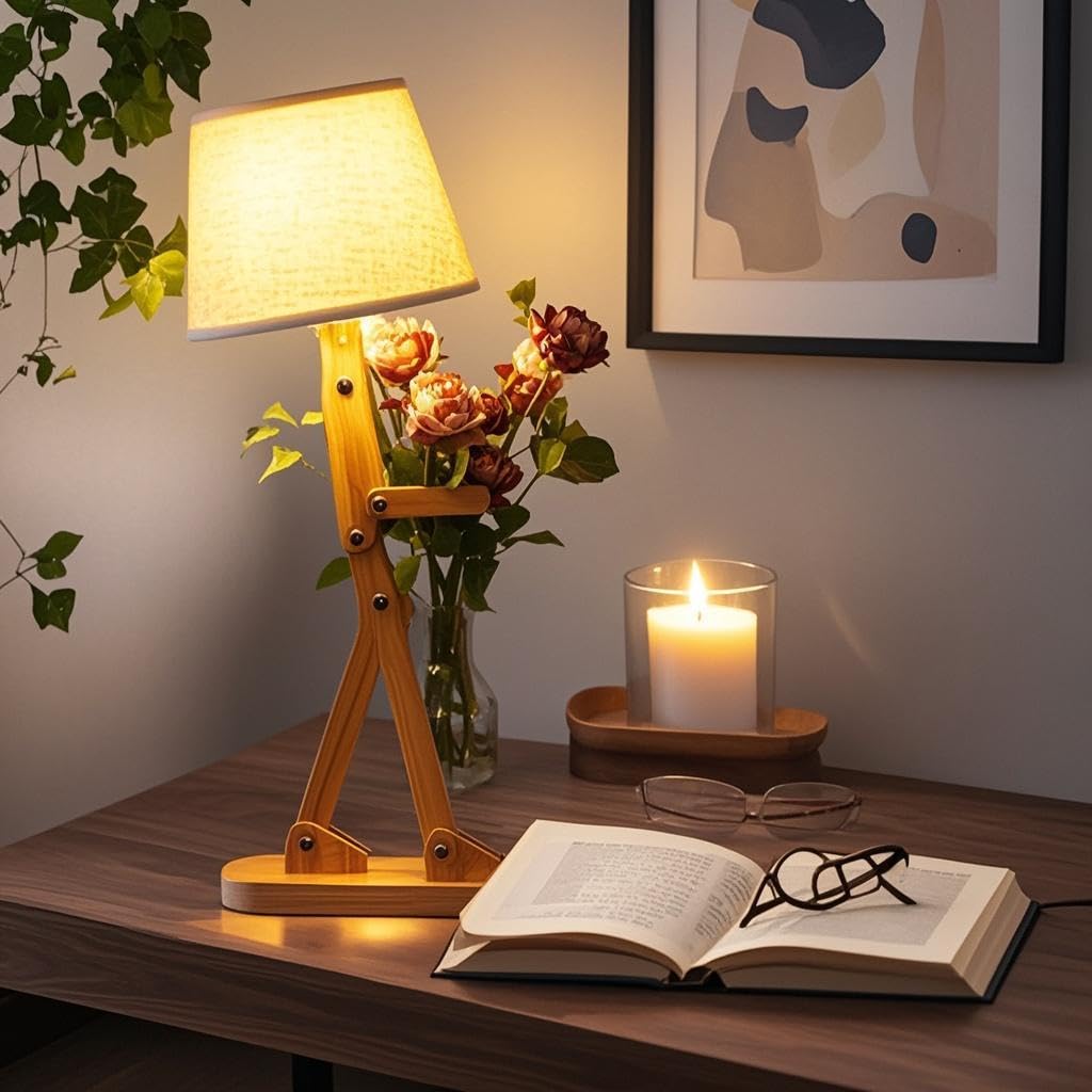 Yltlink Cute Desk Lamp,Person Lamp,Desk Light For Bedroom Livingroom Bedside Table Lamps,Wood Adjustable Arms And Legs,Home Offcie Decor,Dormitory,Kids'Room,Need E12 Bulb,Swing Arm,Nightstand,Small Floorlamp