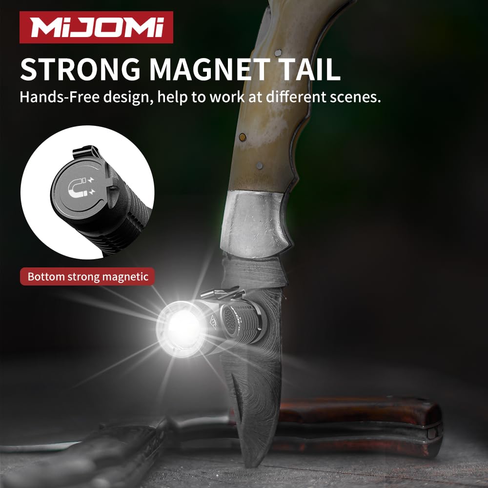Mijomi Mini Flashlight With Magnet, Rechargeable Pocket Light Compact High Lumens Handheld Light, E4 Flashlight 7 Modes 1100 Lumens For Outdoor, Hiking, Walking