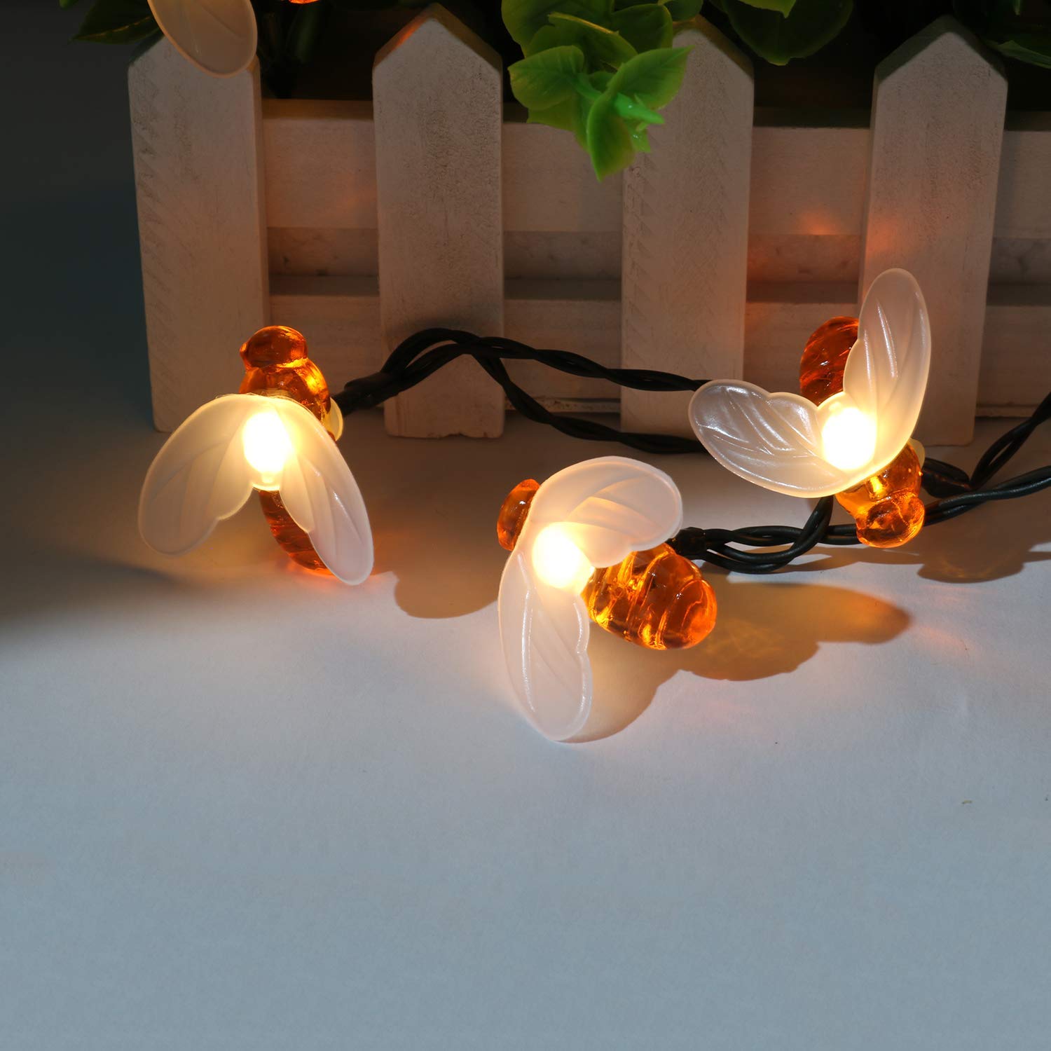 Pacjoy Solar Honeybee String Lights 30Led Outdoor Waterproof Simulation Cute Bee Shape Fairy String Light Decor For Garden Patio Xmas Decorations Warm White