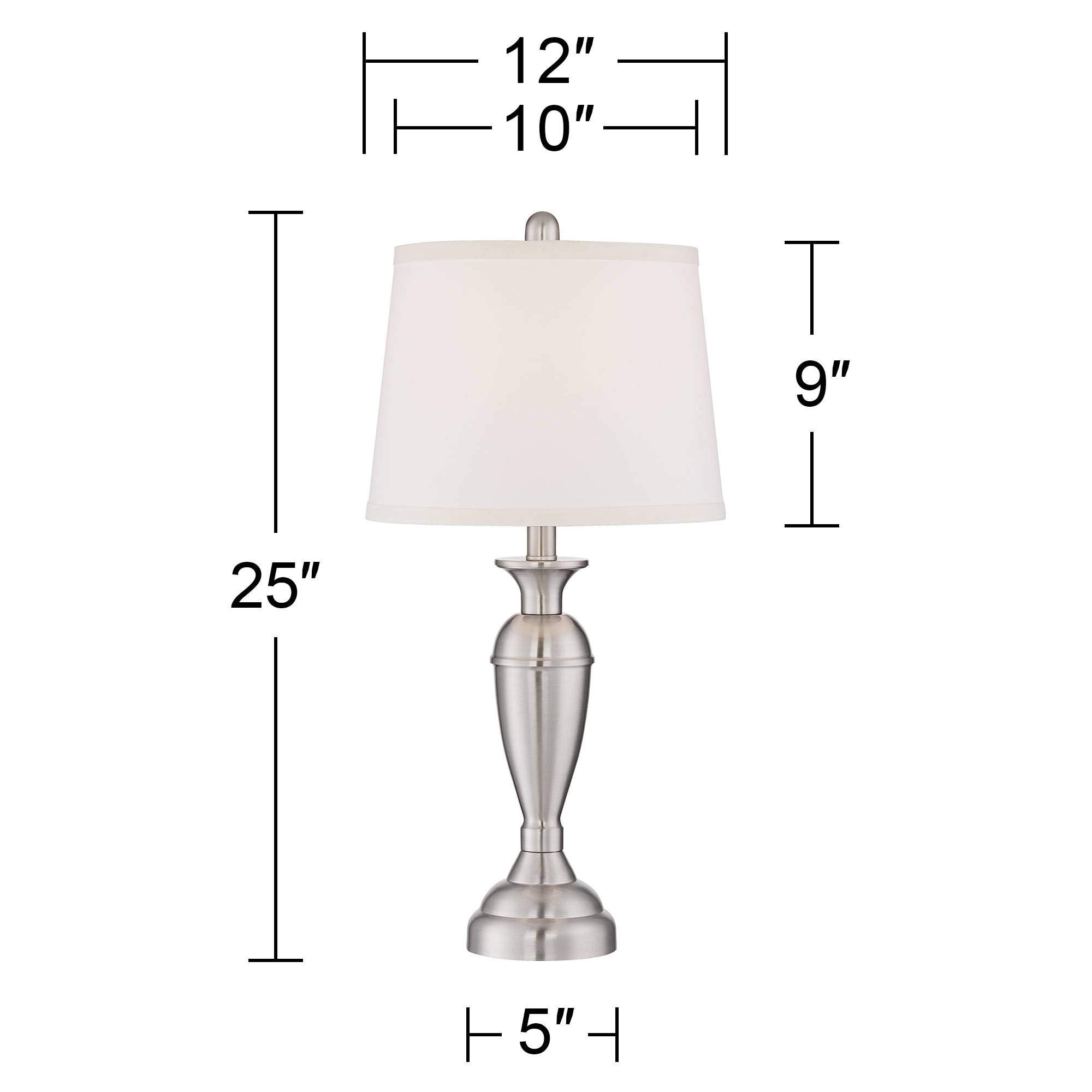 Regency Hill Blair Traditional Table Lamps 25" Tall Set Of 2 Brushed Nickel Silver Metal Candlestick White Drum Shade For Bedroom Living Room House Home Bedside Nightstand Office Entryway