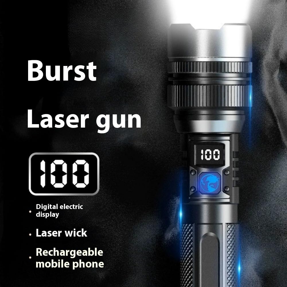 Cohbskj Benighty Flash Light,   Ultimate Survival Flashlight, Long Range 5000Ft, Lcd Digital Display, Acting As A Power Bank With 8 Light Modes, Outdoor (1Pcs)