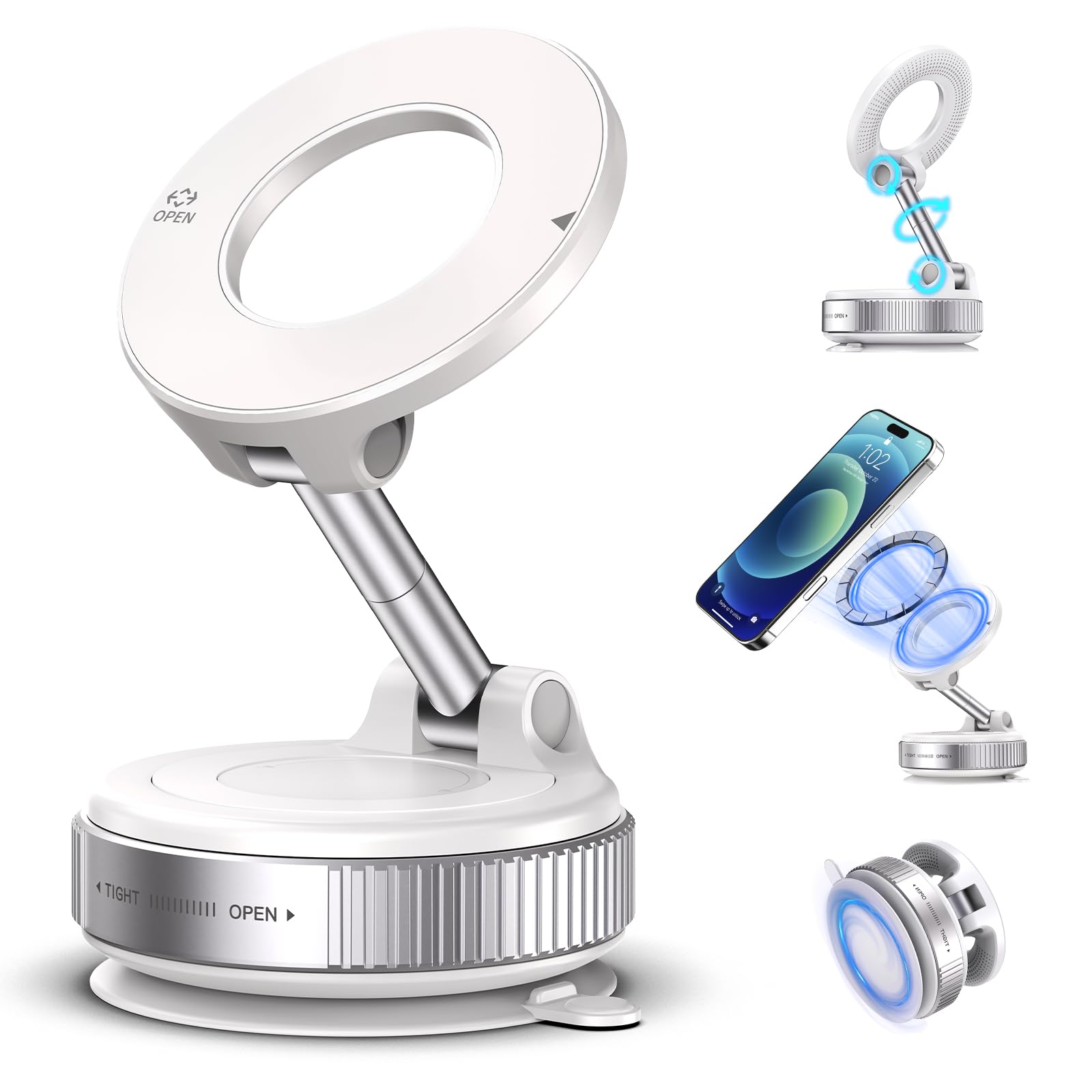 Jfchsk Vacuum Magnetic Phone Holder, Vacuum Magnetic Car Phone Mount, Vacuum Suction Phone Holder For Car/Gym/Kitchen/Mirror/Smooth Surface, Compatible With Magsafe Iphone And All Smartphones