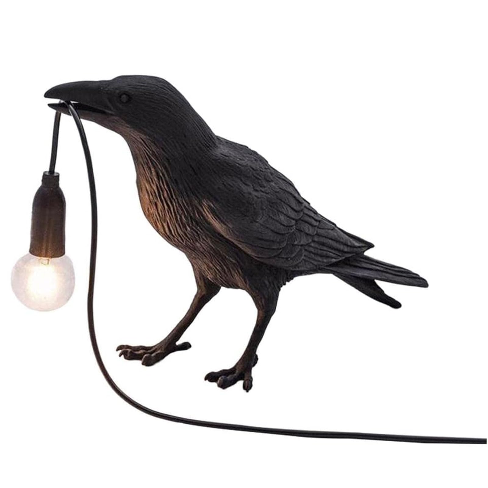 Smowfes Gothic Raven Table Lamp With E14 Base - Lifelike Crow Bird Desk Light For Bedroom, Bedside & Home Decor - Animal Styling Resin Gothic Lamp (Black)