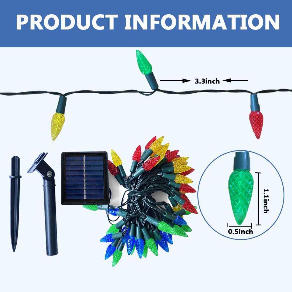 Iloverd C6 Solar Outdoor Multicolored 50Led 8 Modes Strawberry Christmas String Lights Waterproof For Xmas Tree Wreath Garland Garden Patio