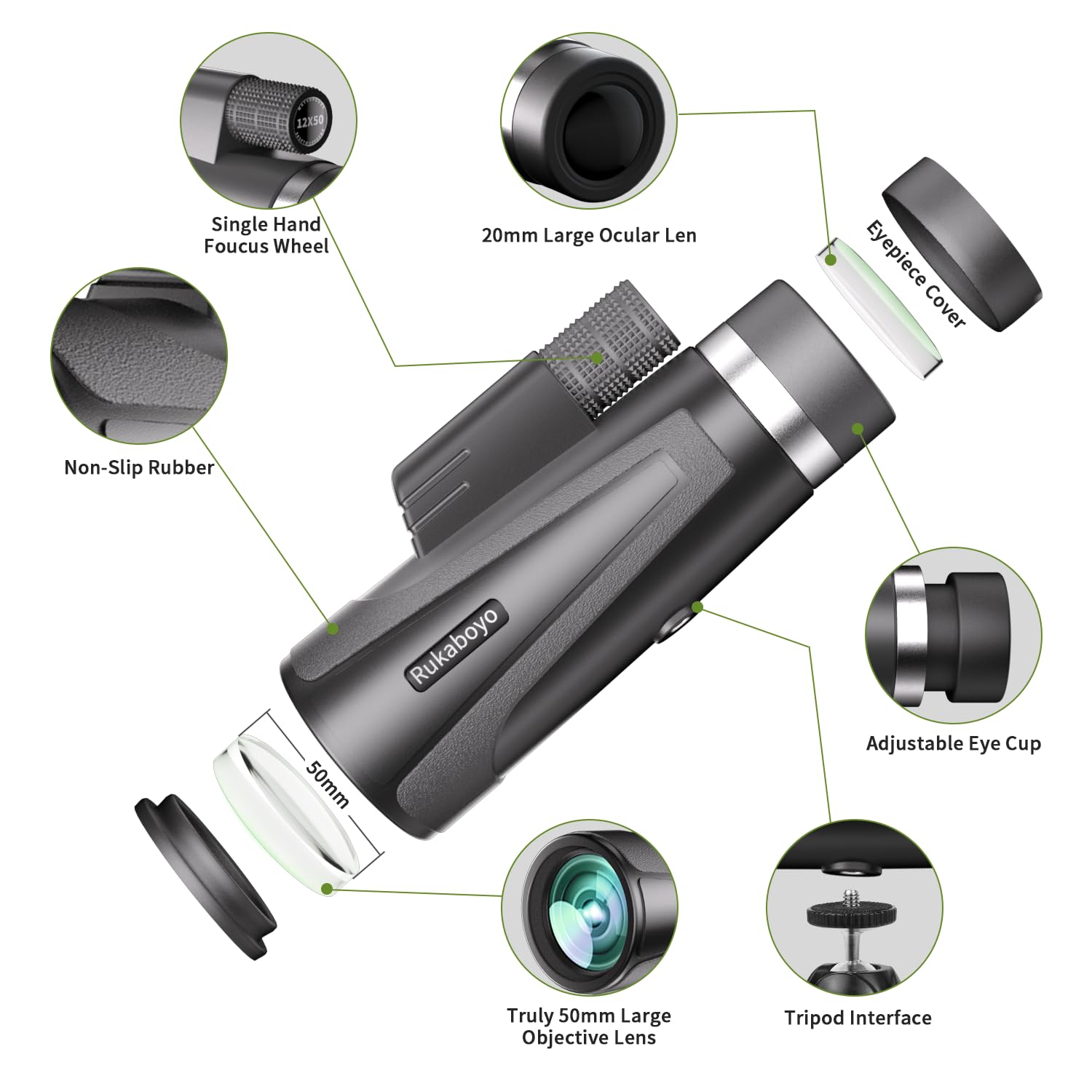 Digitgarden Hd Monocular Telescope High Powered With Smartphone Adapter Tripod Bak4 Prism For Wildlife Bird Watching Hunting Travel Camping Stargazing Hiking (12X50 Hd Monocular)