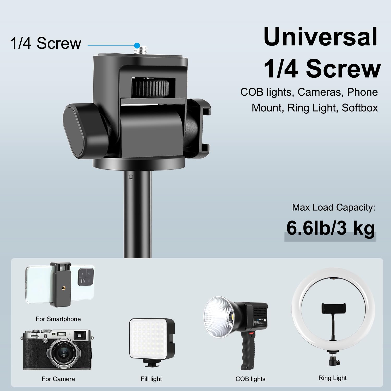 Xkdaich Extendable Camera Tripod Photography Light Stand, 80" Portable Aluminum Selfie Stick Fill Cob Light Tripod For Continute Output Lighting, Strobe, Webcams With 1/4" Screw, 360 Ball Head, Cold Shoe