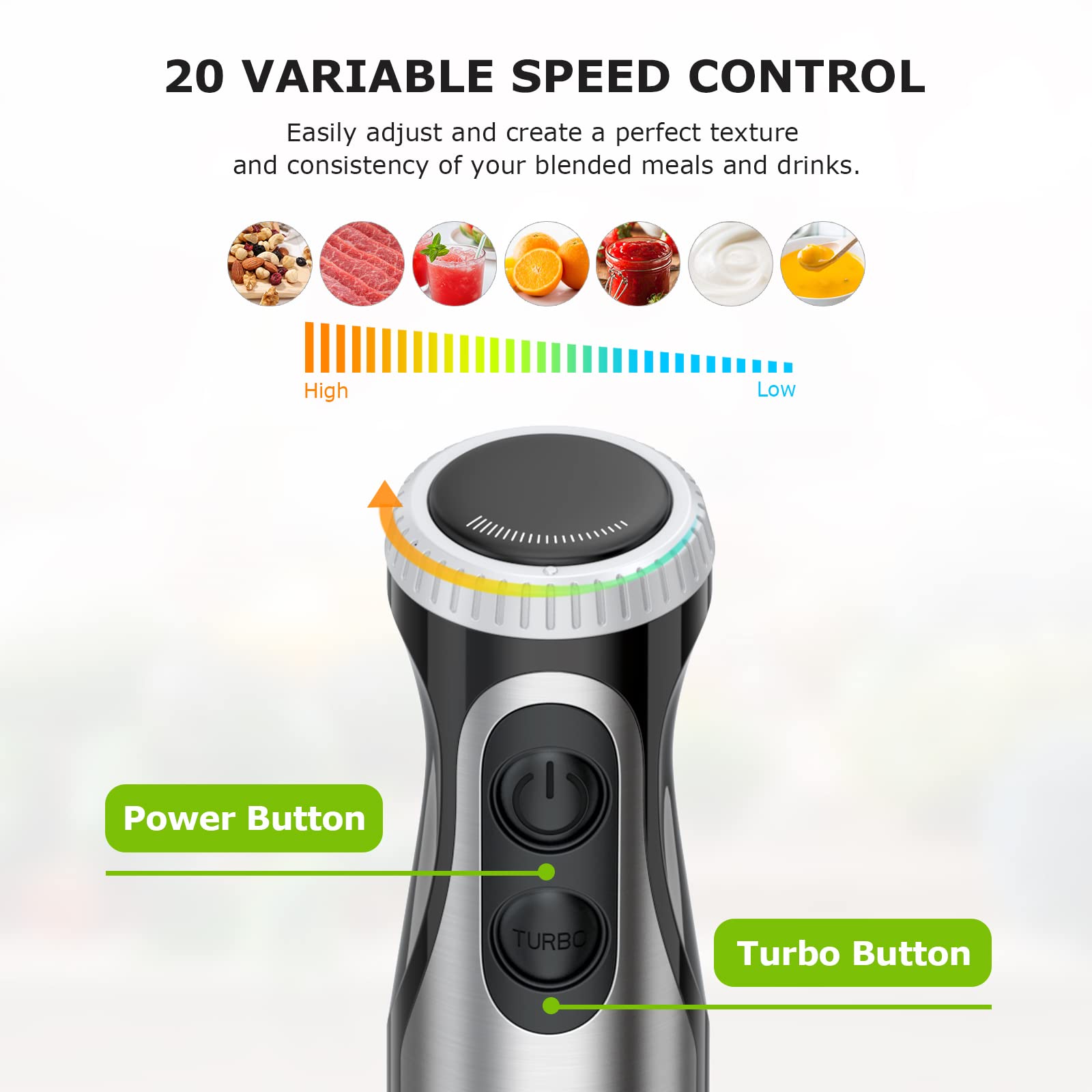 Bonsenkitchen 20-Speed Immersion Hand Blender With Whisk For Smoothies Puree Baby Food, And Milk Frother Handheld For Coffee-Bundle