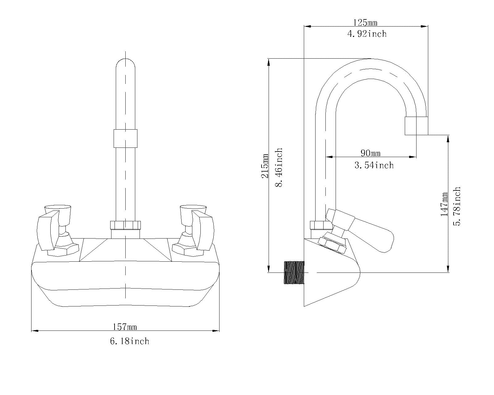 Bathfinesse Kitchen Sink Faucet Wall Mount 4" Center Commercial Kitchen Sink Faucet With 3-1/2" Gooseneck Spout Two Lever Handles Brass Constructed Mixer Tap Chrome Polished