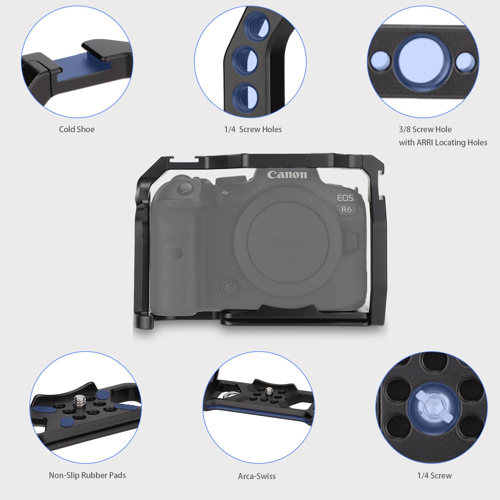 Leftfoto Camera Full Cage For Canon R5 R6 Mirrorless,Extension Mount Microphone Fill Light Bracket Filming Accessories,With Cold Shoe