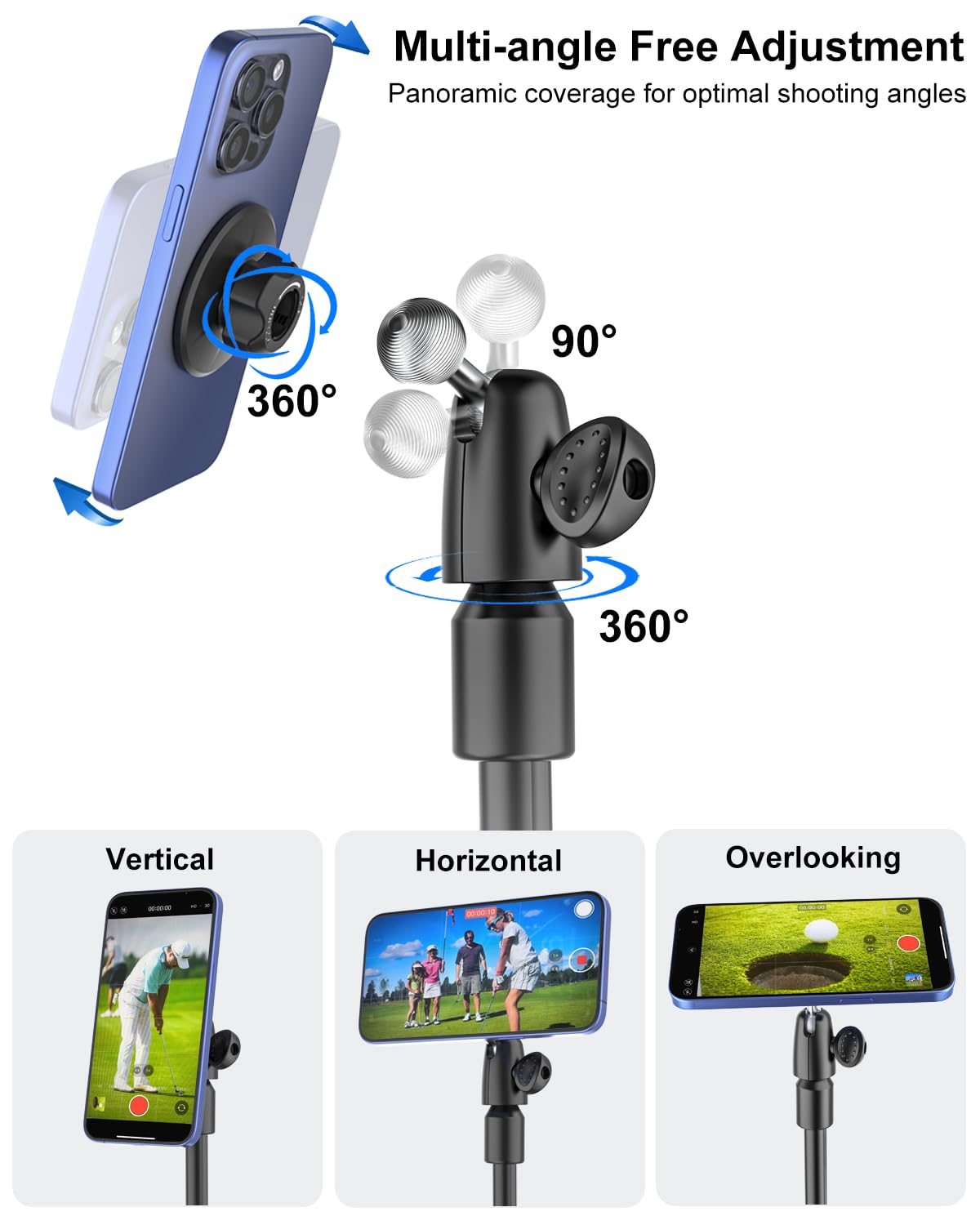 Kolasels Golf Monopod Selfie Stick With Magnetic Phone Holder Mount - 57" Metal Pole Golf Phone Holder For Record Swing, Putting, Golf Training Aid, Tripod For Iphone 16 15 Compatible With Magsafe