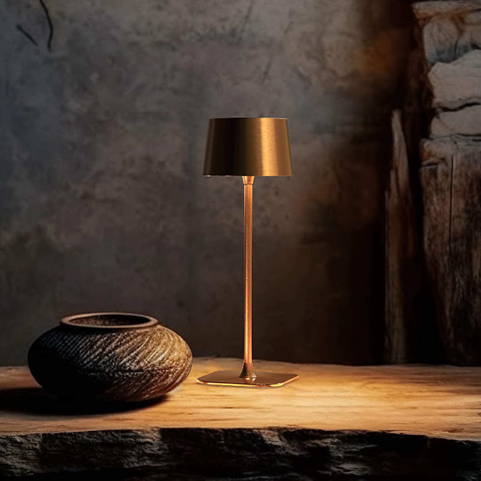 Artilo Battery Operated Lights,Cordless Table Lamp,Portable Dimmable Small Desk Lamp,Stepless Dimming Rechargeable Lamp For Couple Dinner/Restaurant/Outdoor Camping/Bedroom,Touch Switch,Copper