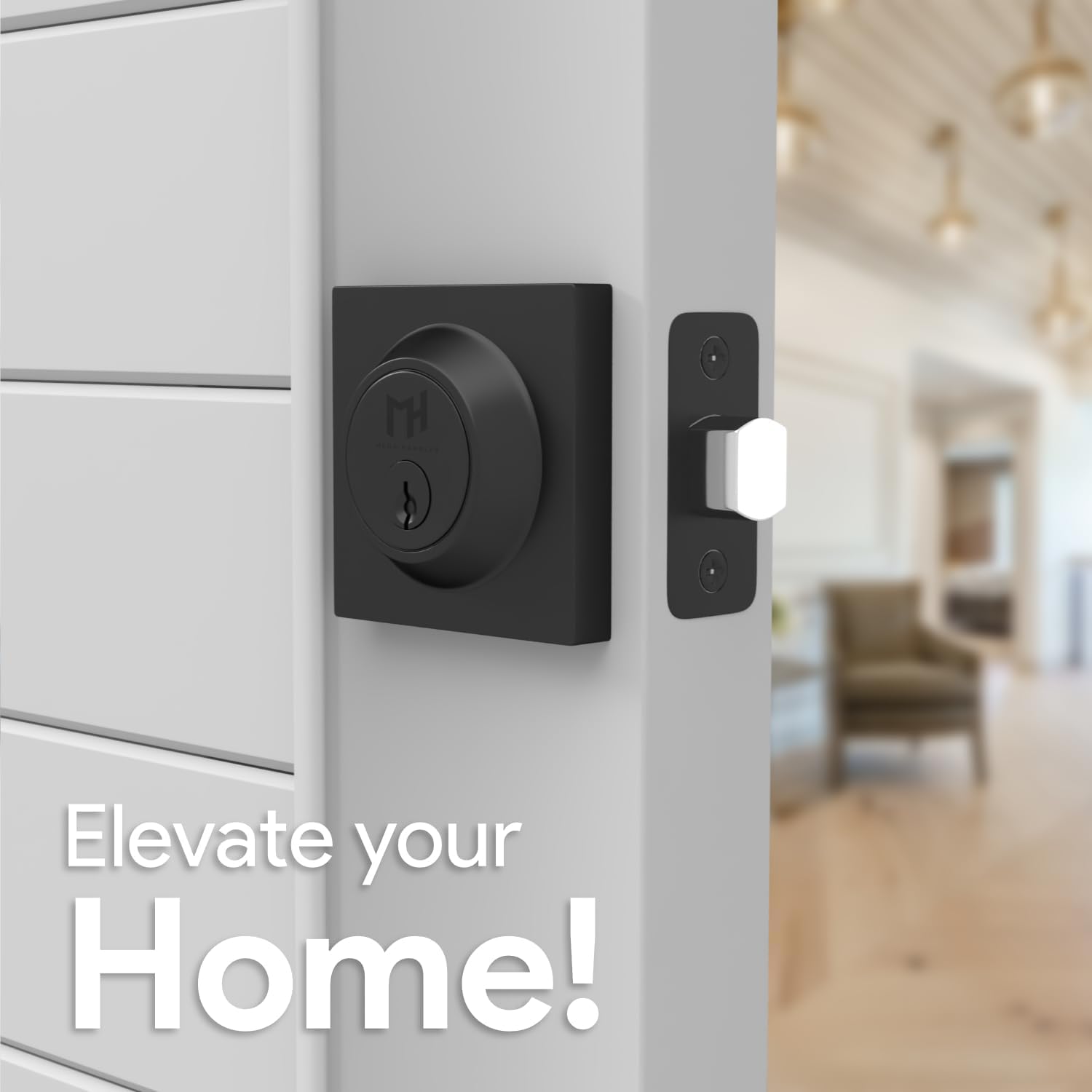 Mega Handles - Prime Deadbolt I Entry Deadbolt Lock - Heavy Duty Square Locking Deadbolt For Left Or Right-Handed Doors - Interior/Exterior - Matte Black