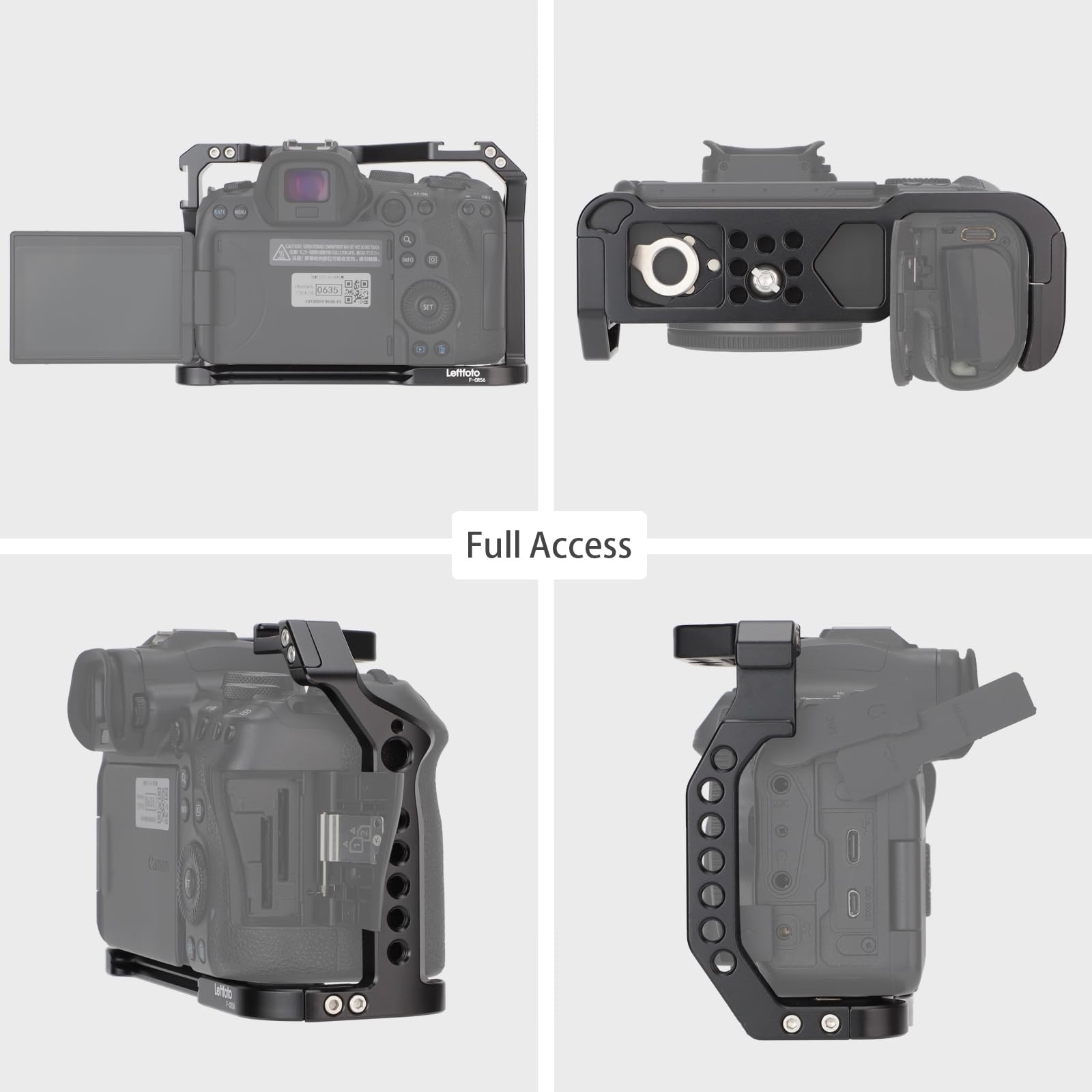 Leftfoto Camera Full Cage For Canon R5 R6 Mirrorless,Extension Mount Microphone Fill Light Bracket Filming Accessories,With Cold Shoe
