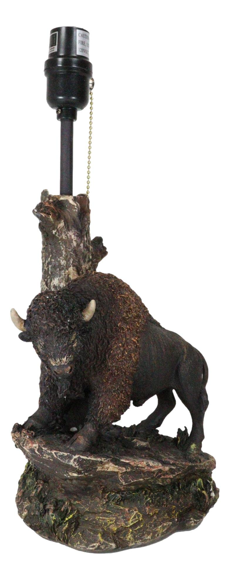 Ebros Gift Country Western Wild Bison Buffalo Cattle Roaming Grassland Sloped Rocks By Tree Stump Desktop Table Lamp Figurine With Shade Rustic Wildlife Bisons Bulls Home Lighting Accent