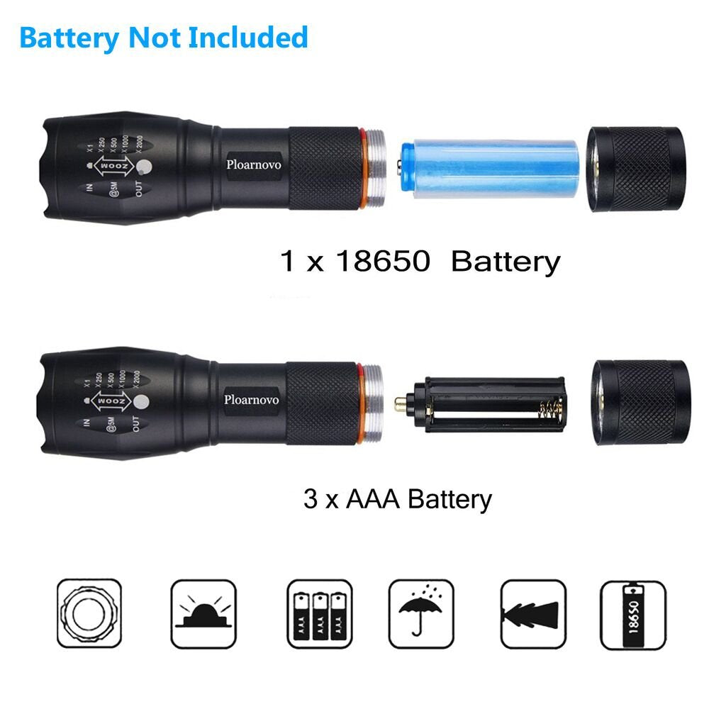 Ploarnovo 2 Pack Tactical Flashlight 2000 Lumens Led With Adjustable Focus And 5 Light Modes For Camping Hiking Emergency, Hurricane, Power Outage,-Giving