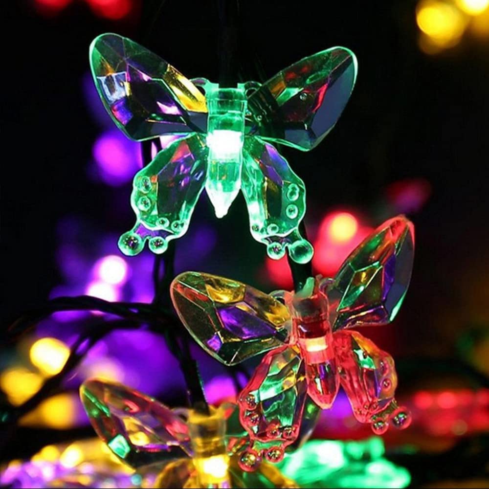 Tebocr Butterfly Solar String Lights - 16 Feet, 20 Led Multicolor, Waterproof, 8 Modes For Outdoor Patio Garden Yard Fence Wedding Christmas Party