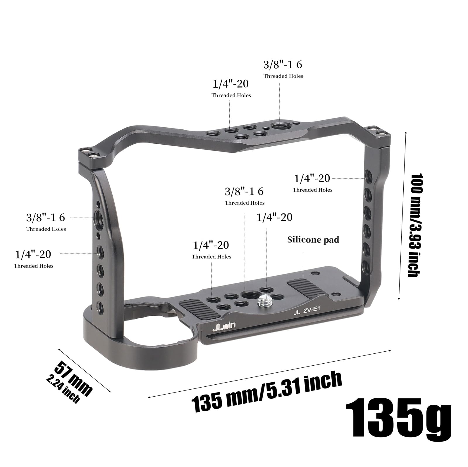 Focusfoto Camera Cage For Sony Zv-E1 Camera, Aluminium Video Vlogging Stabilizer Rig With Nato Rail, 1/4"-20 Screw Mount, 3/8"-16 Locating Pin For Arri Grip, Quick Release Plate For Arca-Swiss Tripod