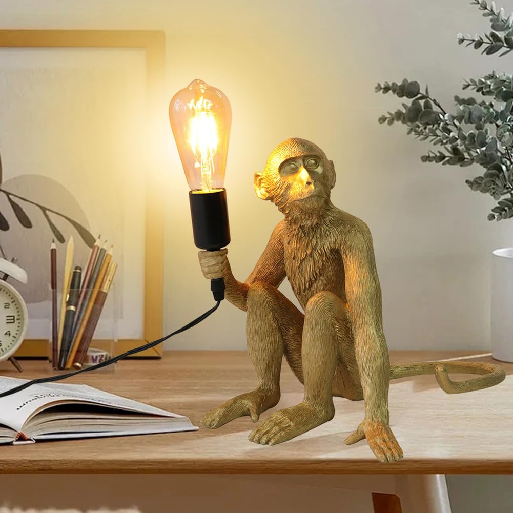 Luvcmft Modern Monkey Table Lamp, Animal Table Lamp, Creative Lighting Fixtures For Living Room Bedroom Dormitory Kids Room (Gold)