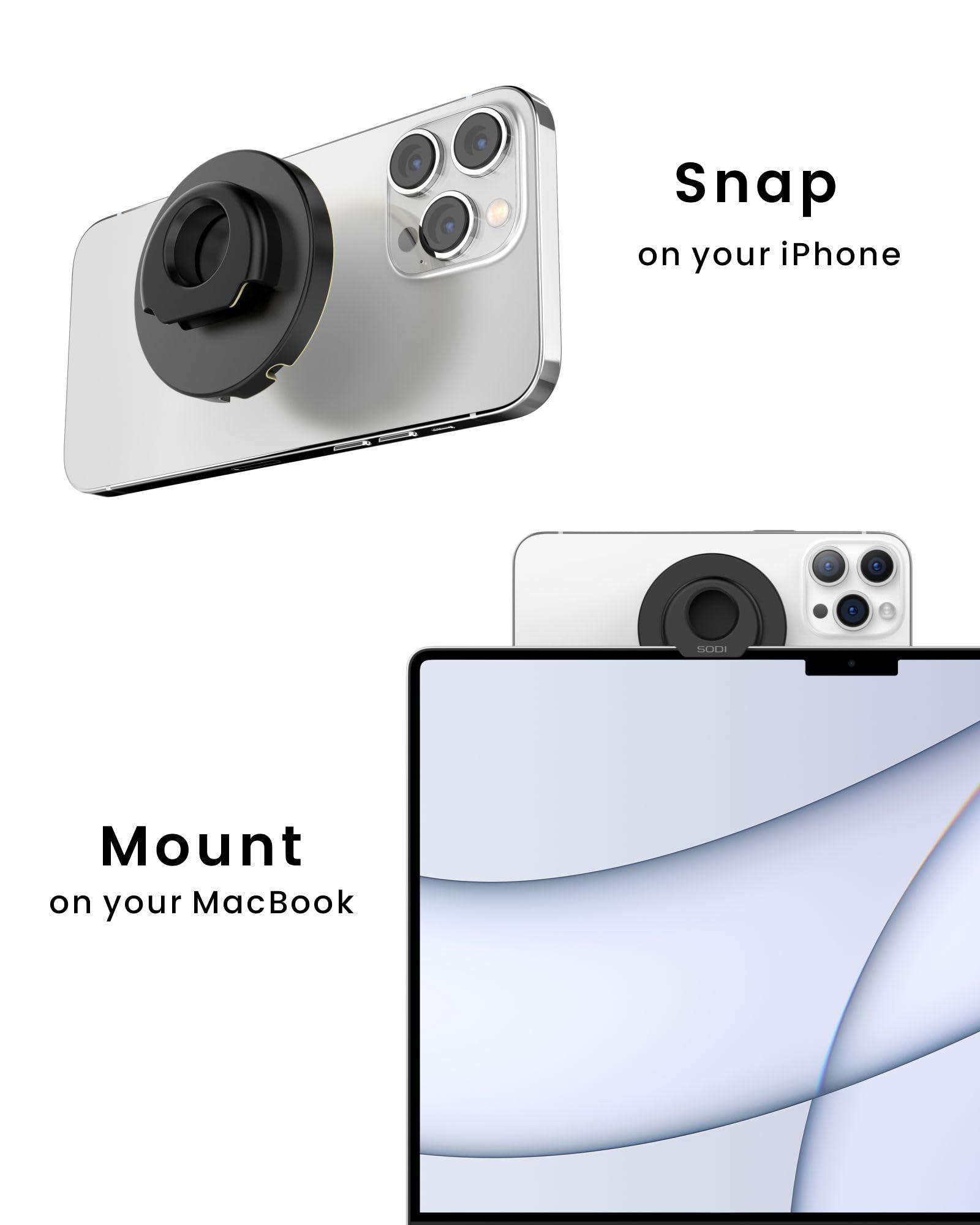 Sodi Continuity Camera Mount For Macbook&Iphone，Mag-Safe Webcam Mount Stand For Desk, Adjustable & Foldable Magnetic Phone Stand Compatible With Os Ventura, Iphone 16/15/14/13/12 Series Facetime