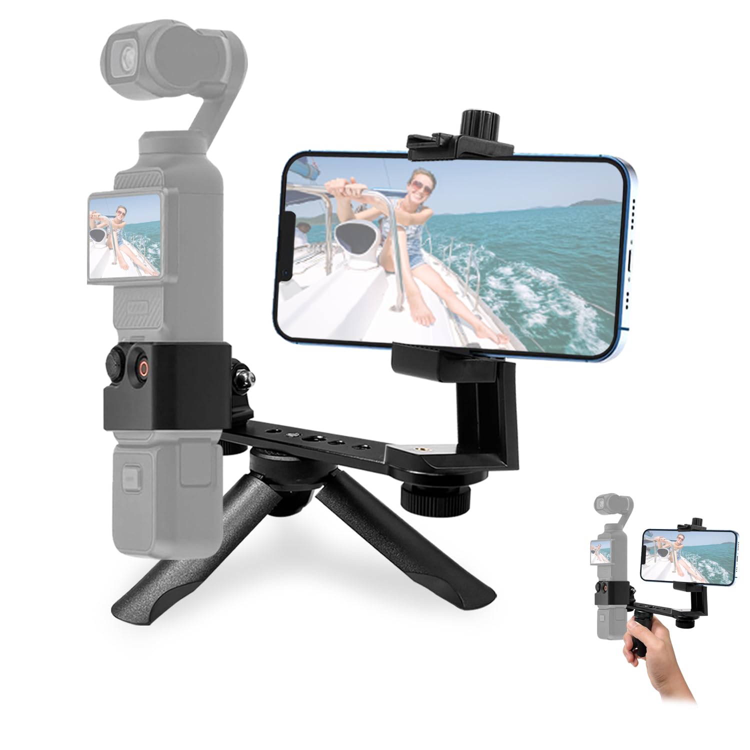 Jodichert For Dji Osmo Pocket 3 Phone Mount, Pocket 3 Phone Holder Mount, Metal Expansion Adapter With Phone Clip Mini Tripod Stand And 1/4” Screw For Dji Osmo Pocket 3 Creator Combo Handle Accessories Kit